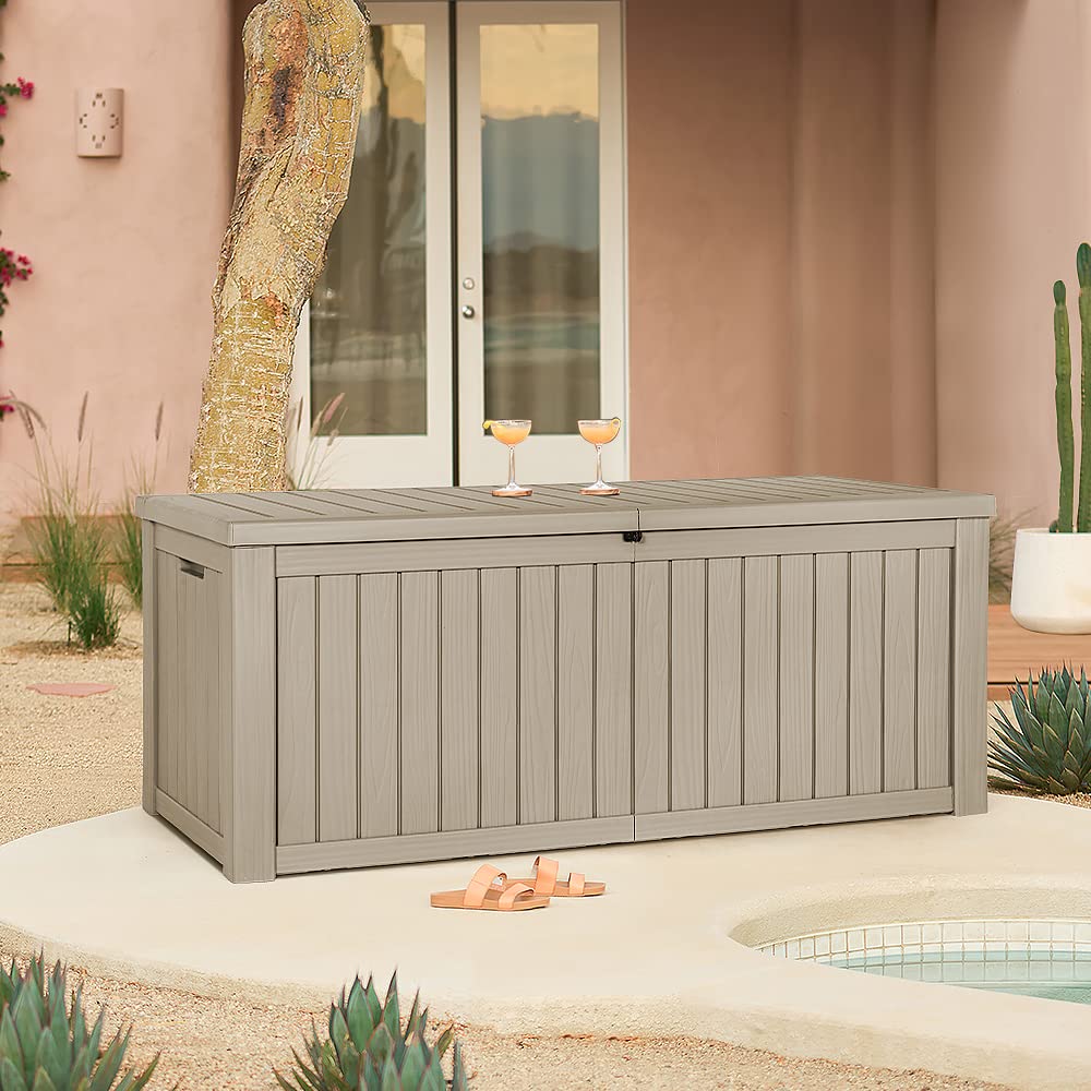 Devoko 100 Gallon Waterproof Large Resin Deck Box Indoor Outdoor Lockable Storage Container for Patio Furniture Cushions Garden Tools (100 Gallon, Black)