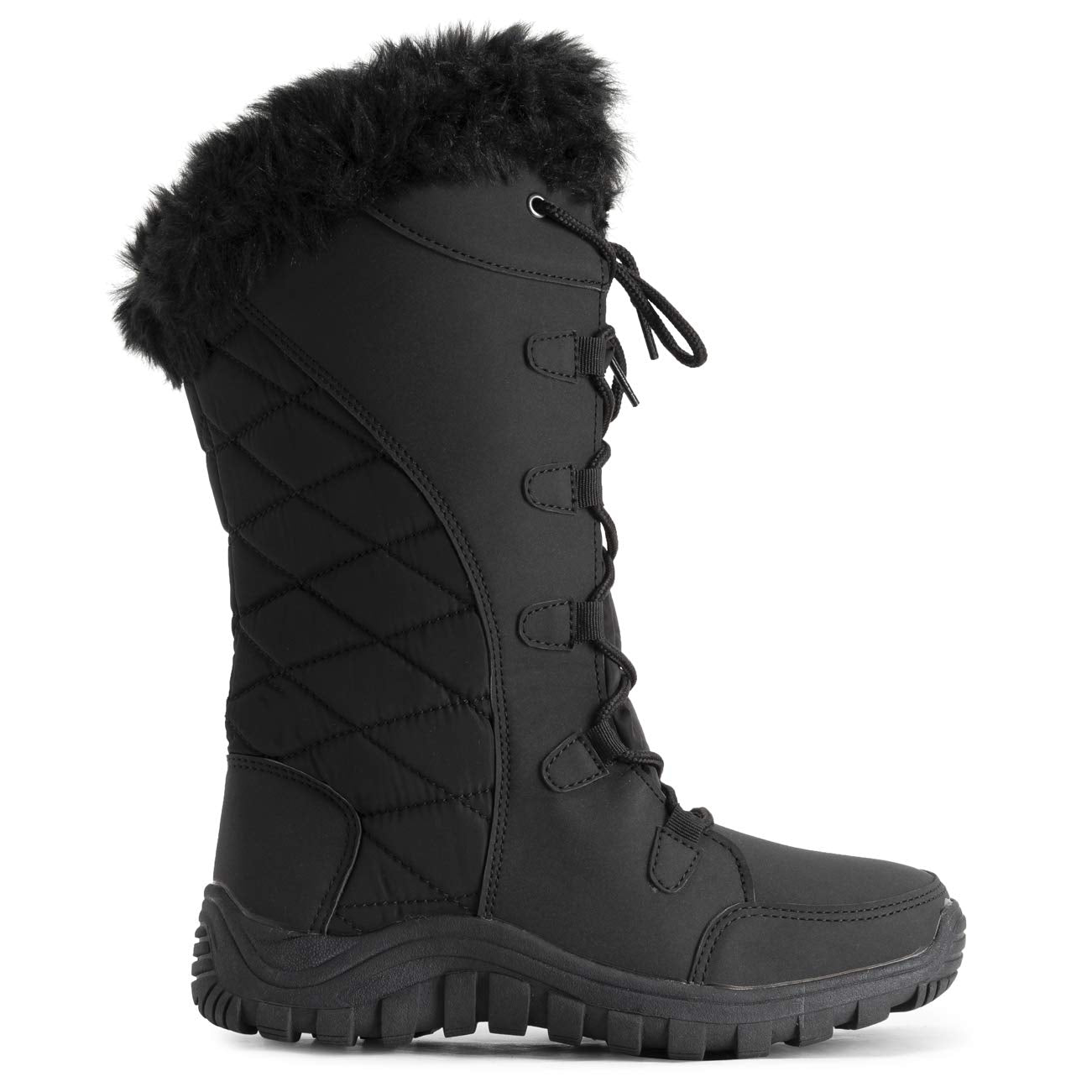 POLAR Womens Quilted Faux Fur Cuff Winter Duck Rubber Sole Durable Snow Rain Outdoor Boots