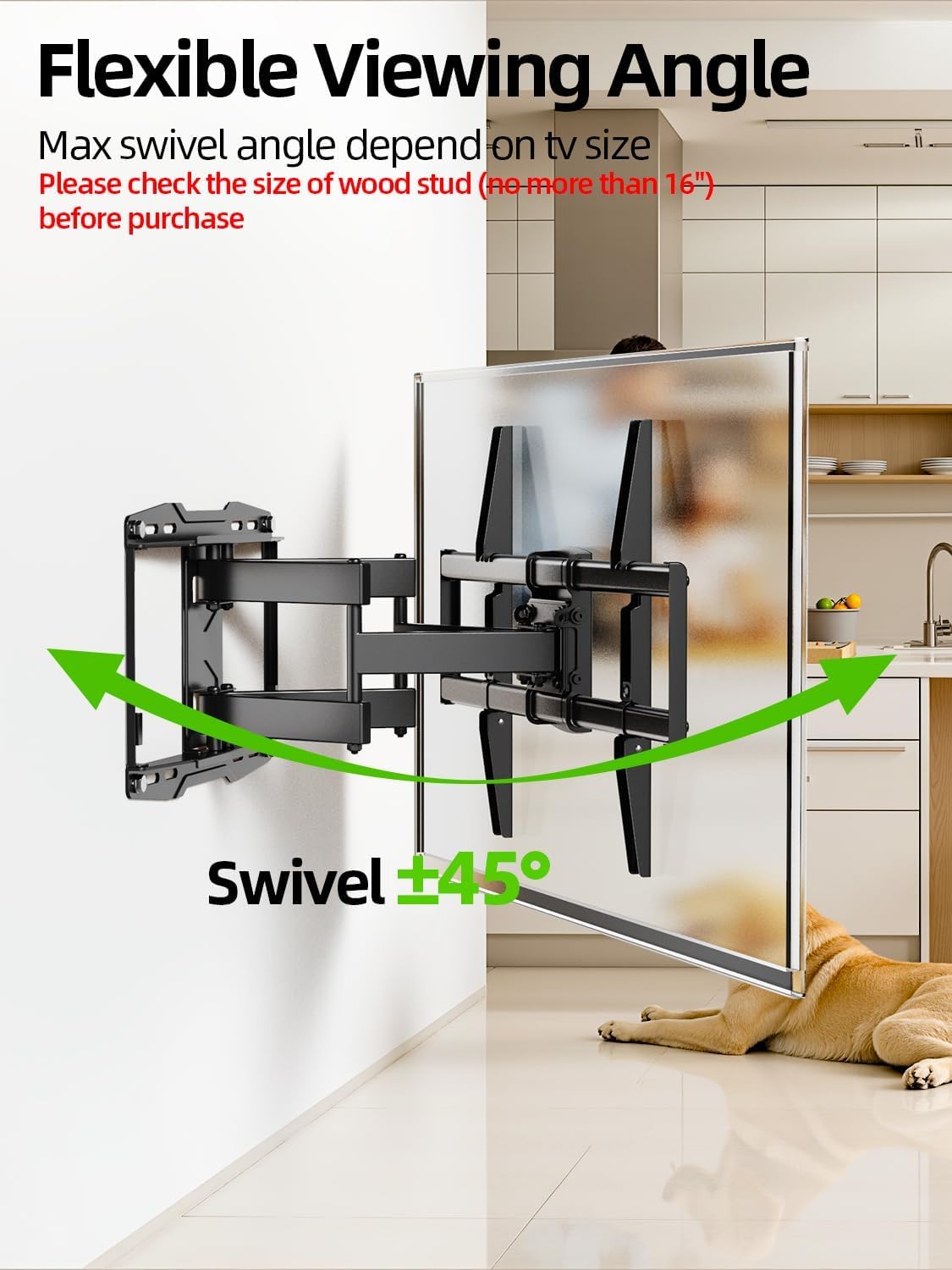 USX Mount Full Motion TV Wall Mount for 42-85 inch, TV Mount Swivel and Tilt,Wall Mount Bracket with Dual Articulating Arms Up to 132lbs, VESA 600x400mm, Max 16" Wood Studs, UL Listed XML019