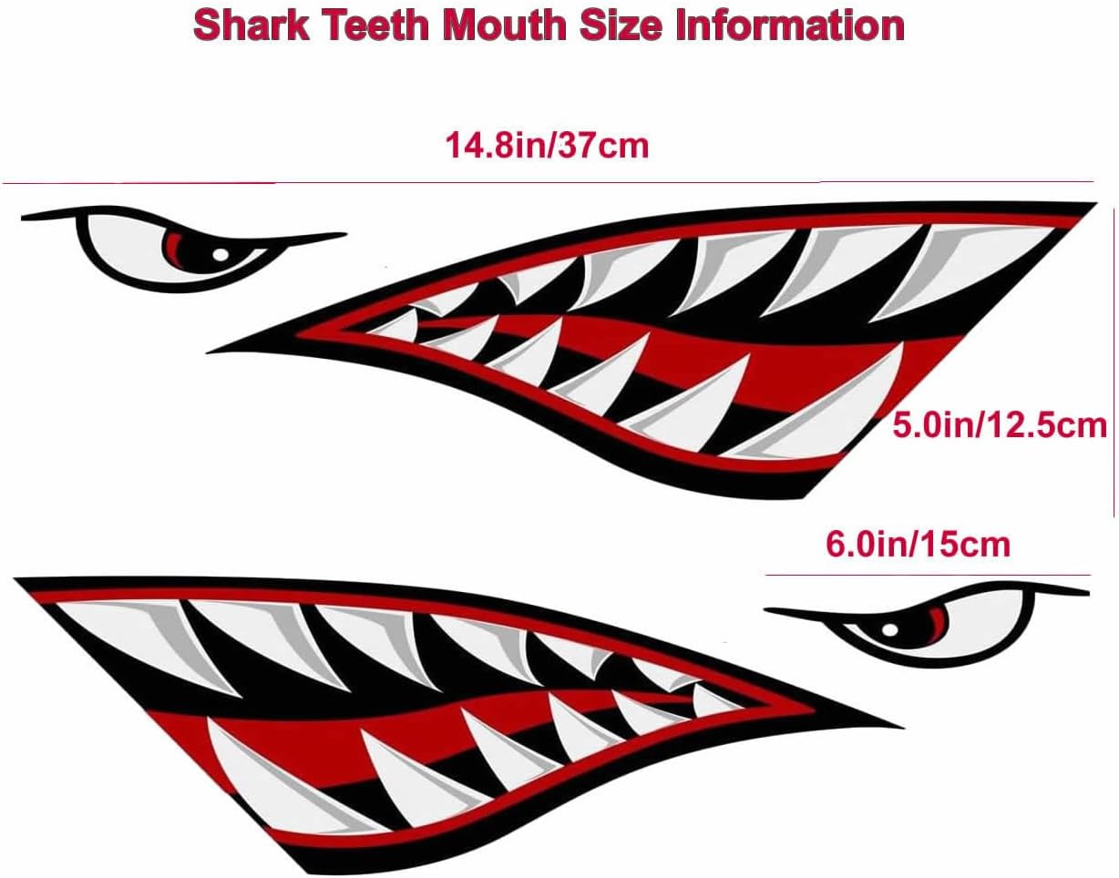 Shark Teeth Mouth Reflective Decals Graphics Sticker Fishing Boat Canoe Car Truck Kayak Decals Accessories,14.8 x 5.0 inches