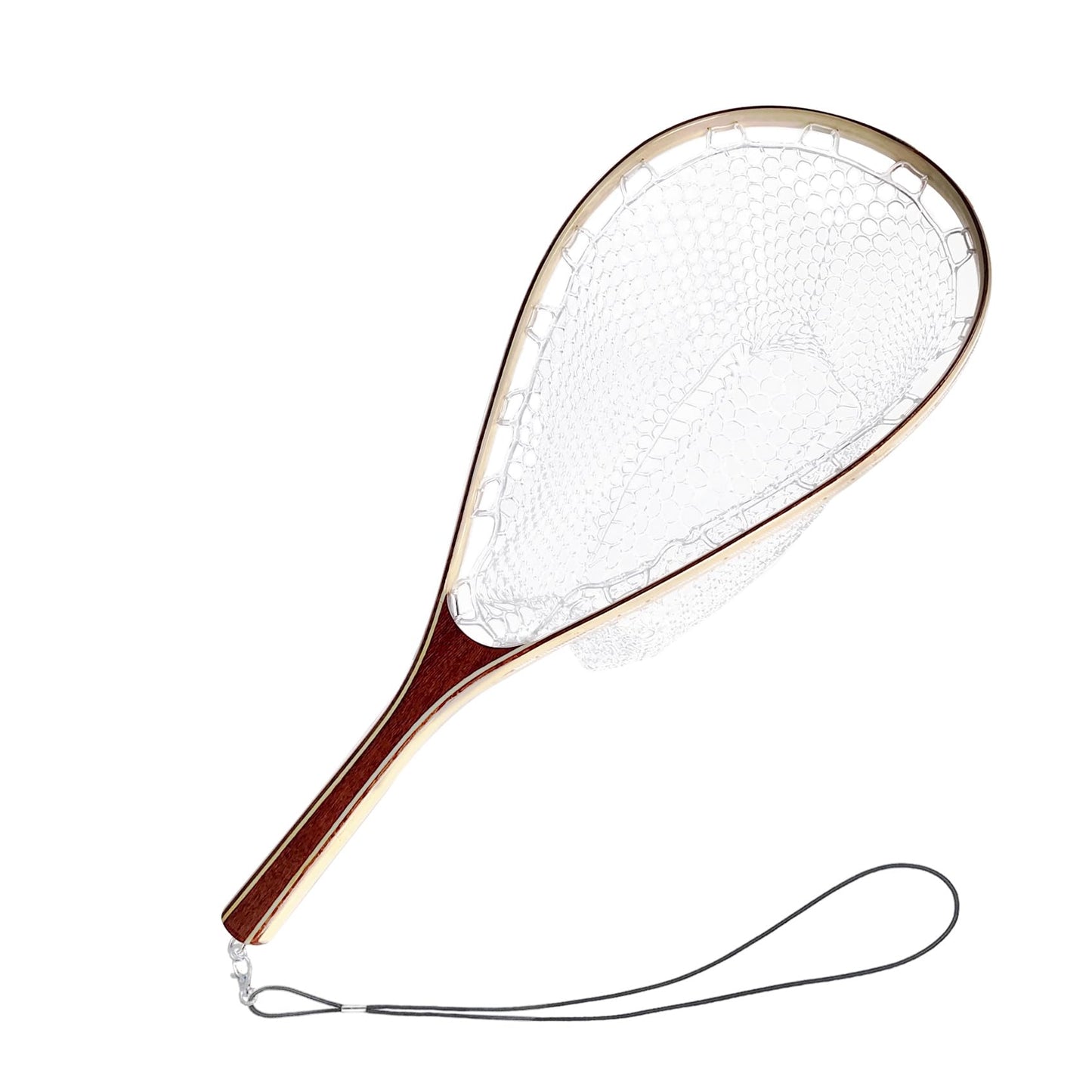 Aventik Wooden Fly Fishing Landing Net with Rubber Ghost Mesh and Magnetic Release - Catch & Release Friendly