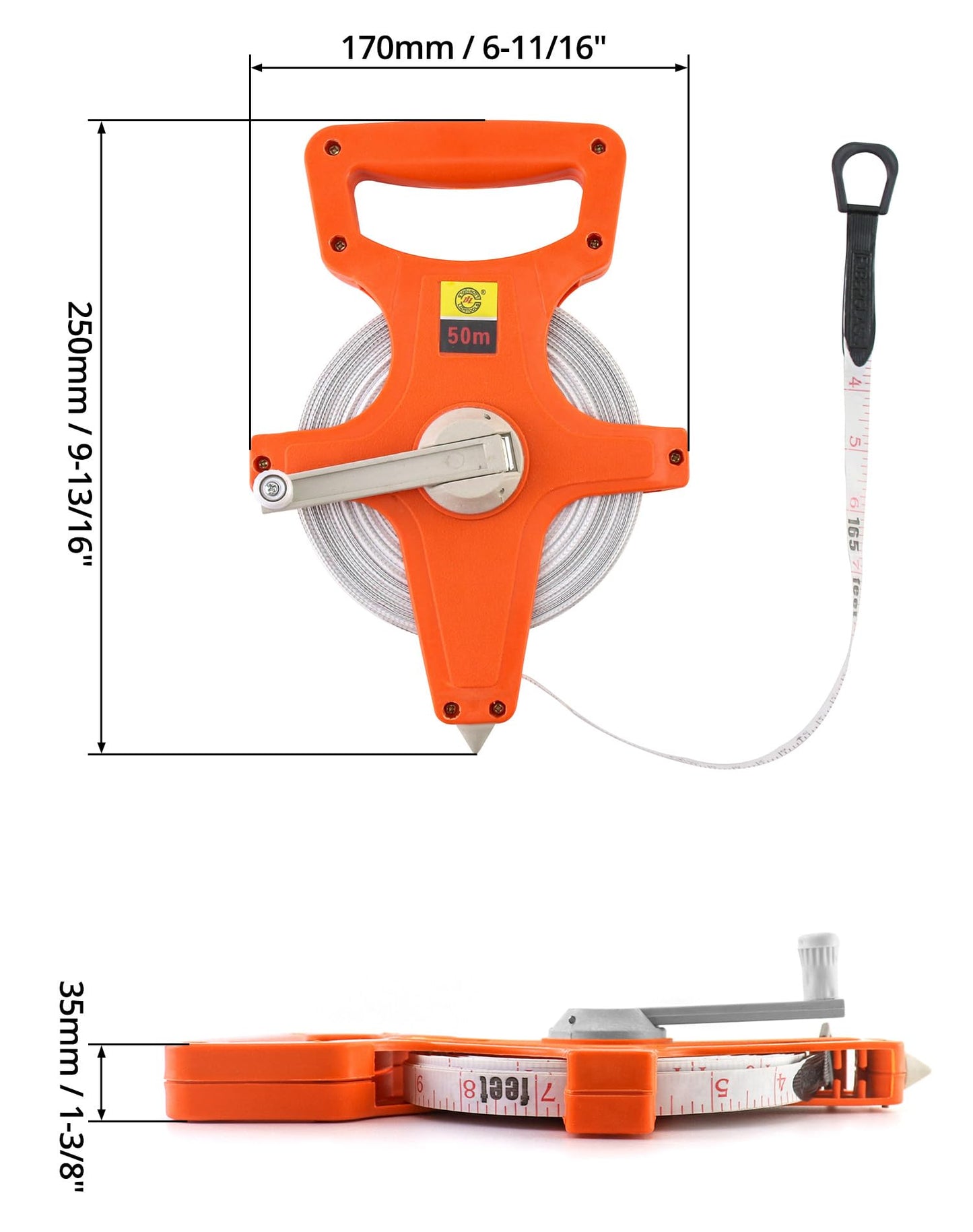 QWORK Tape Measure, 1/2" x 330' Open Reel Dual Sided Fiberglass Tape Measure for Engineer, Yard and Field, Measuring Tape