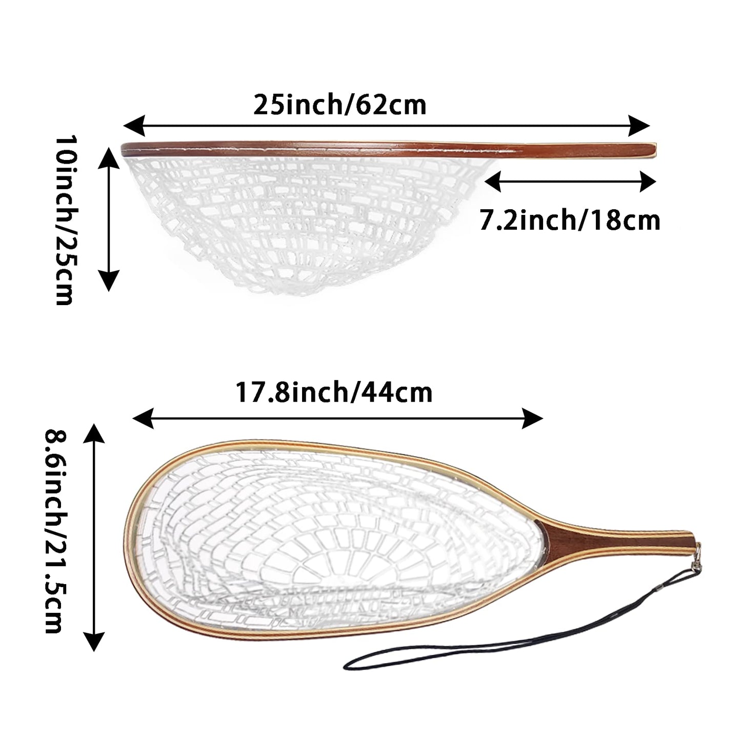 Aventik Wooden Fly Fishing Landing Net with Rubber Ghost Mesh and Magnetic Release - Catch & Release Friendly
