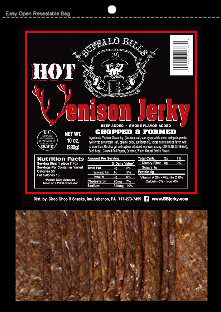 Buffalo Bills Venison Jerky Strips 10oz Pack (20 venison jerky 7" strips per bag)