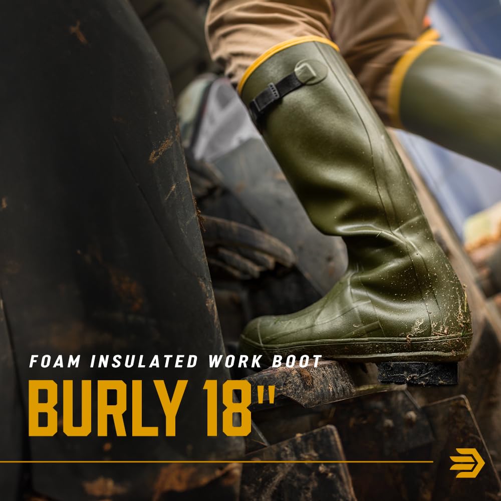 LaCrosse Burly 18” Waterproof Work Boots for Men - 100% Waterproof Rubber, with Insulating Wool Felt Midsole and High-Traction Air-Grip Outsole