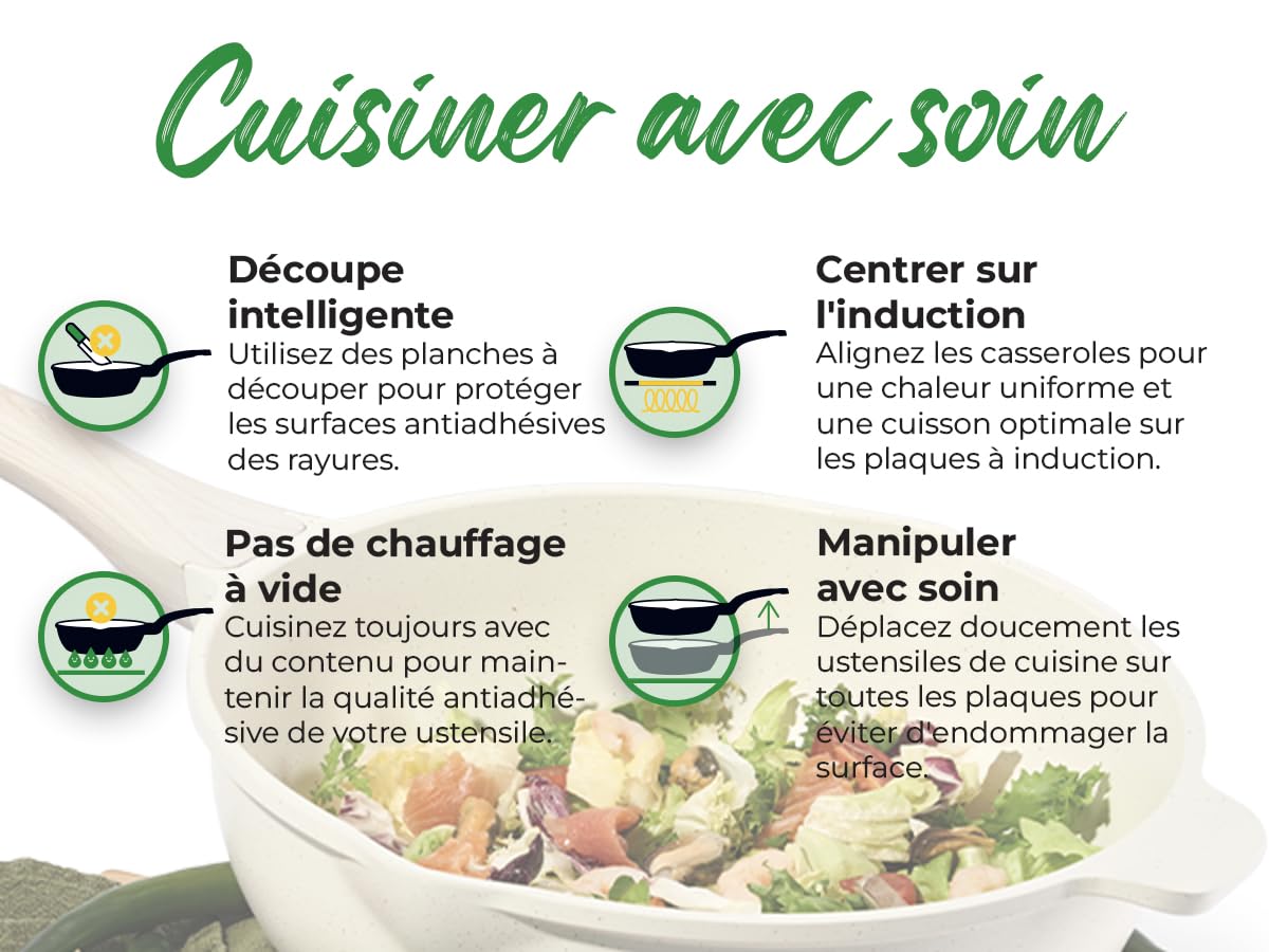 JUST PERFECTO Induction Pots Set - Pan Set with Lid - Induction Pots Set - Pots & Pans Set without PTFE and PFOA - Cookware Pot Set Induction 21 Pcs (Beige)