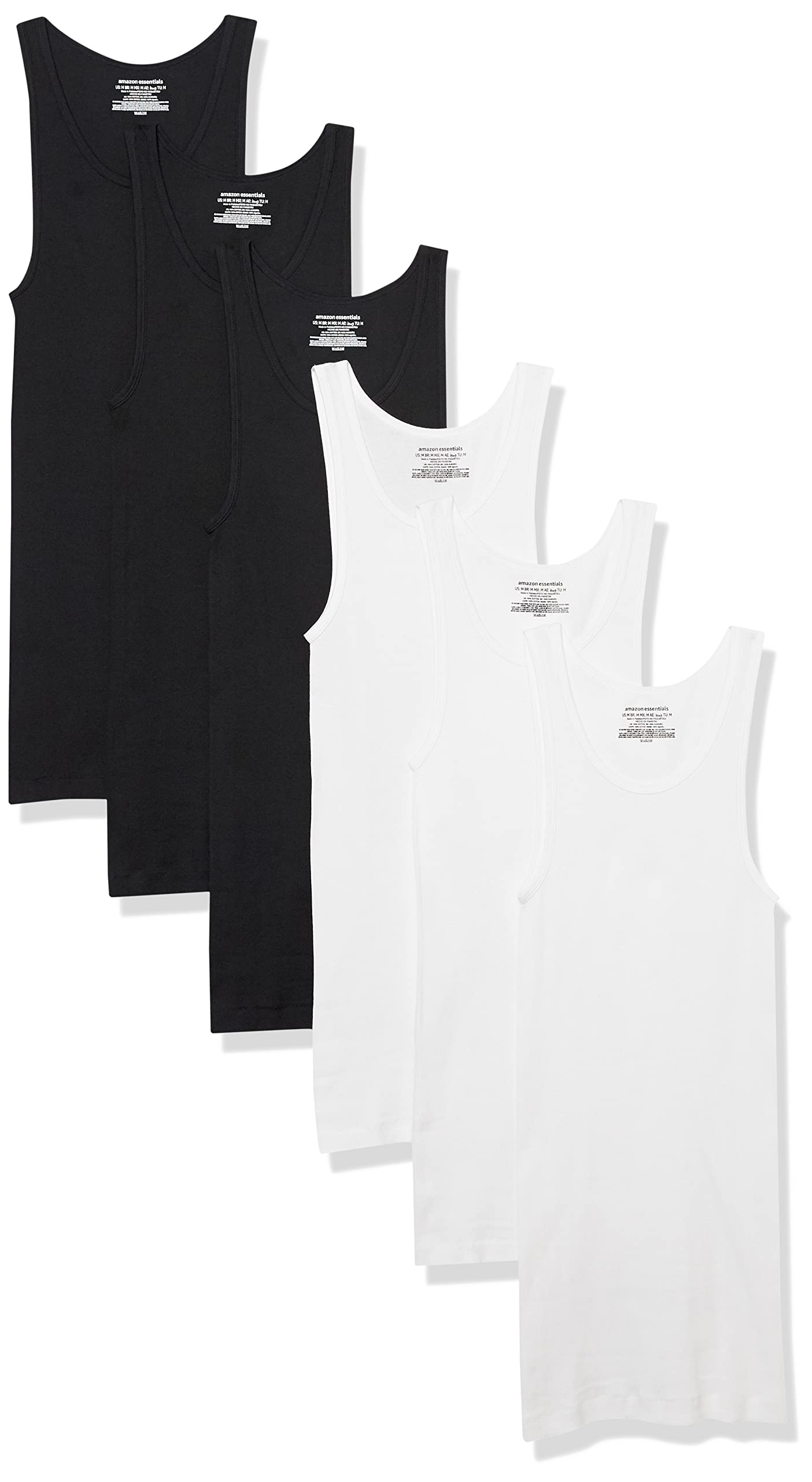 Amazon Essentials Men's Slim Fit Breathable Cotton Tank Undershirts, Pack of 6