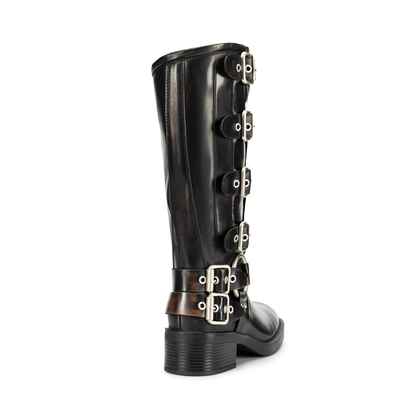 DREAM PAIRS Women's Knee High Riding Boots Slip On Motorcycle Boots Square Toe Chunky Heel Fashion Buckles Biker Boots