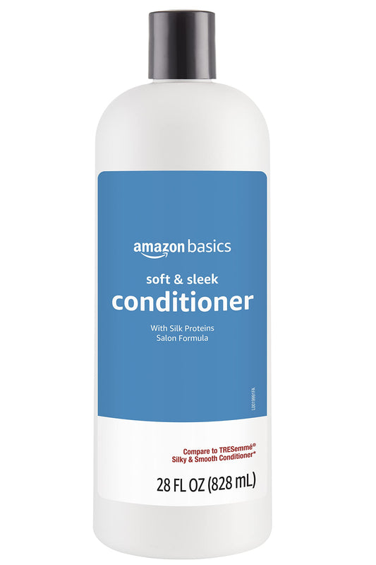 Amazon Basics Soft & Sleek Anti-Frizz Conditioner for Dry or Damaged Hair with Argan Oil & Silk Proteins, 28 Fluid Ounce