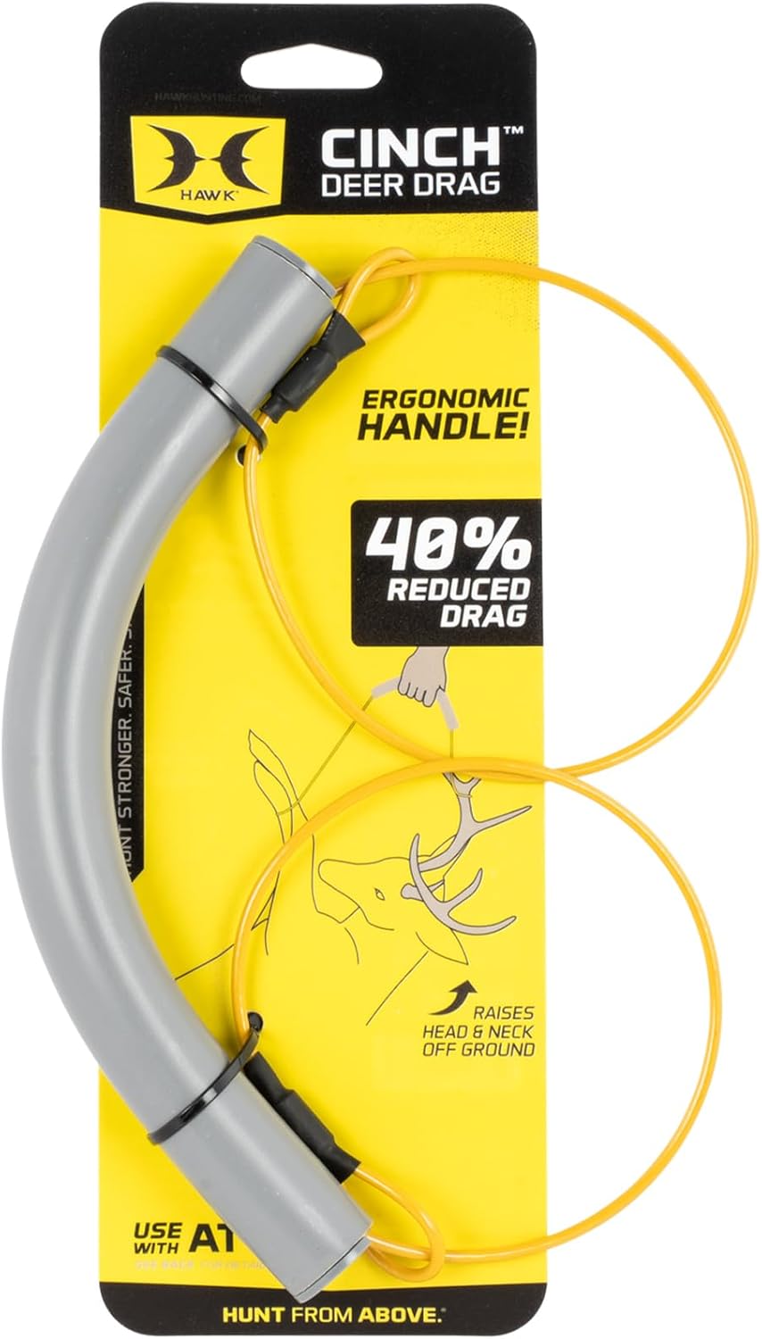 Hawk Cinch Deer Drag | Hunting Versatile Portable 9.5" Lightweight Compact No-Cutting Deer Cinch Gambrel | Works with Bucks & Does
