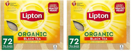 Lipton Organic Tea Bags Tastes Great Hot or Iced Organic Black Tea Can Help Support a Healthy Heart 5.74 oz 72 Count, Pack of 5