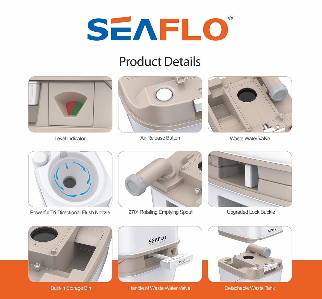 SEAFLO Portable Toilet for RV, Boat, and Camping (4.8 Gallon - Premium Ver.)