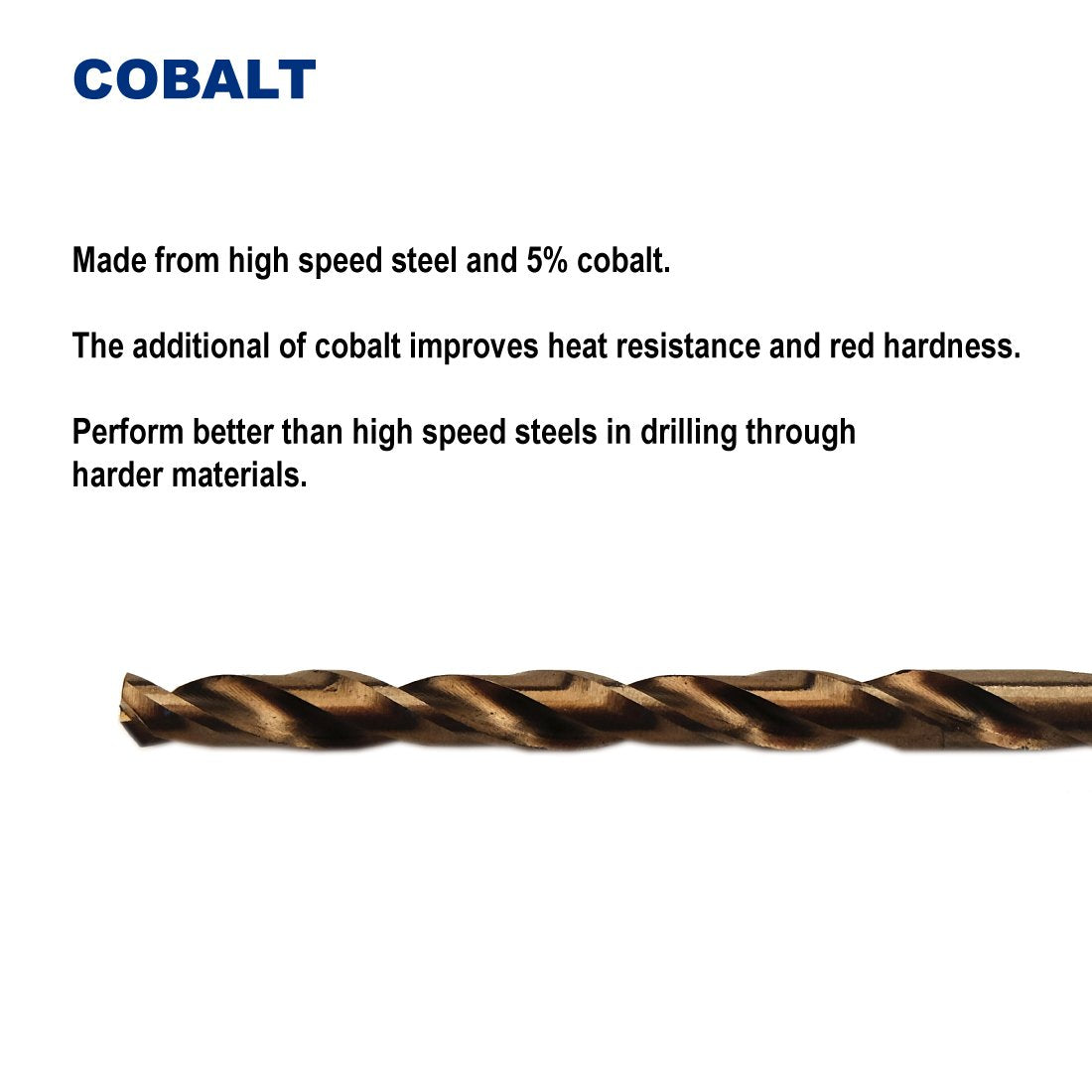 1/4-Inch Cobalt Steel M35 Jobber Length Twist Drill Bits for Hard Metal, Stainless Steel, Pack of 12