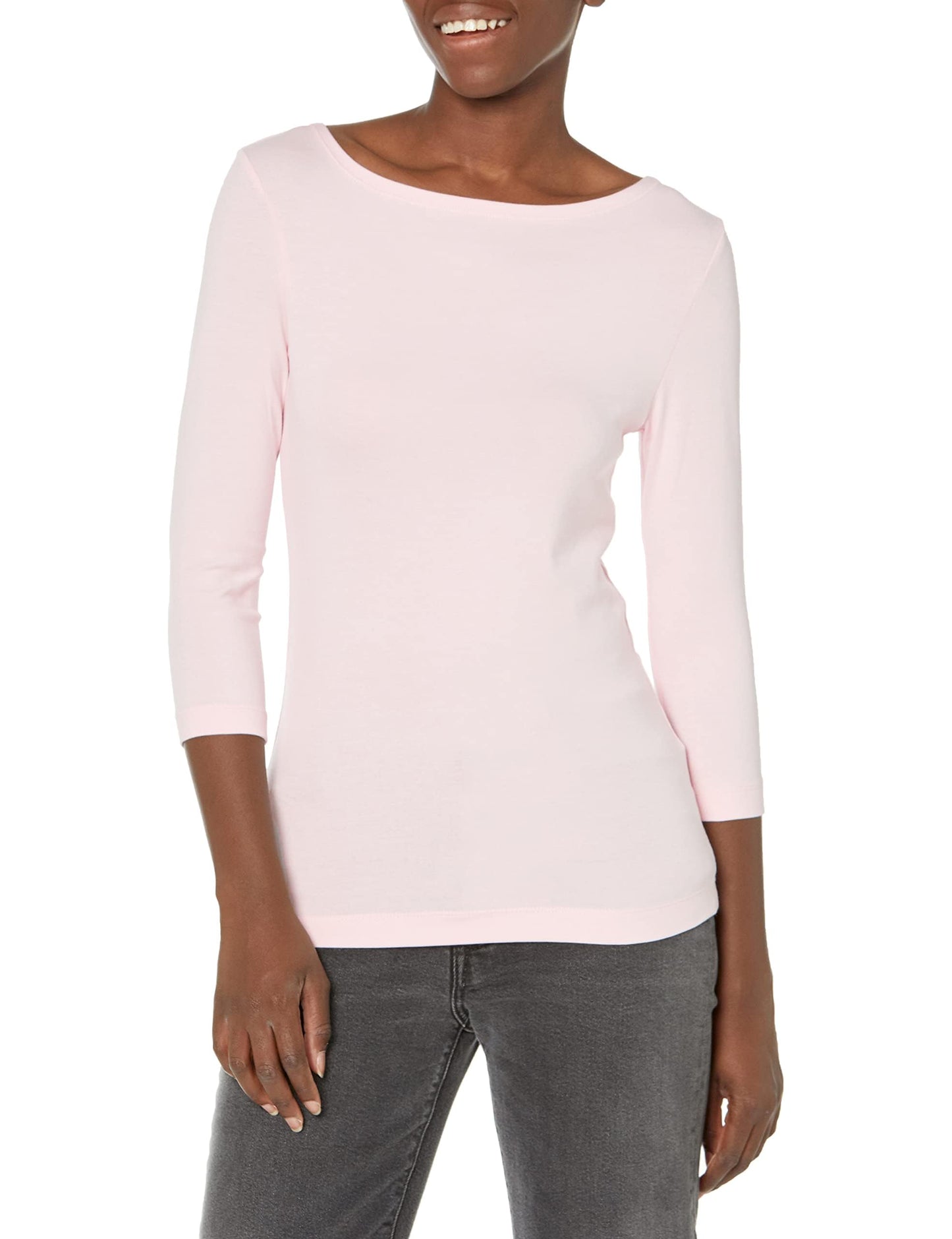 Amazon Essentials Women's Slim-Fit 3/4 Sleeve Boat Neck Cotton Modal Micro Rib T-Shirt