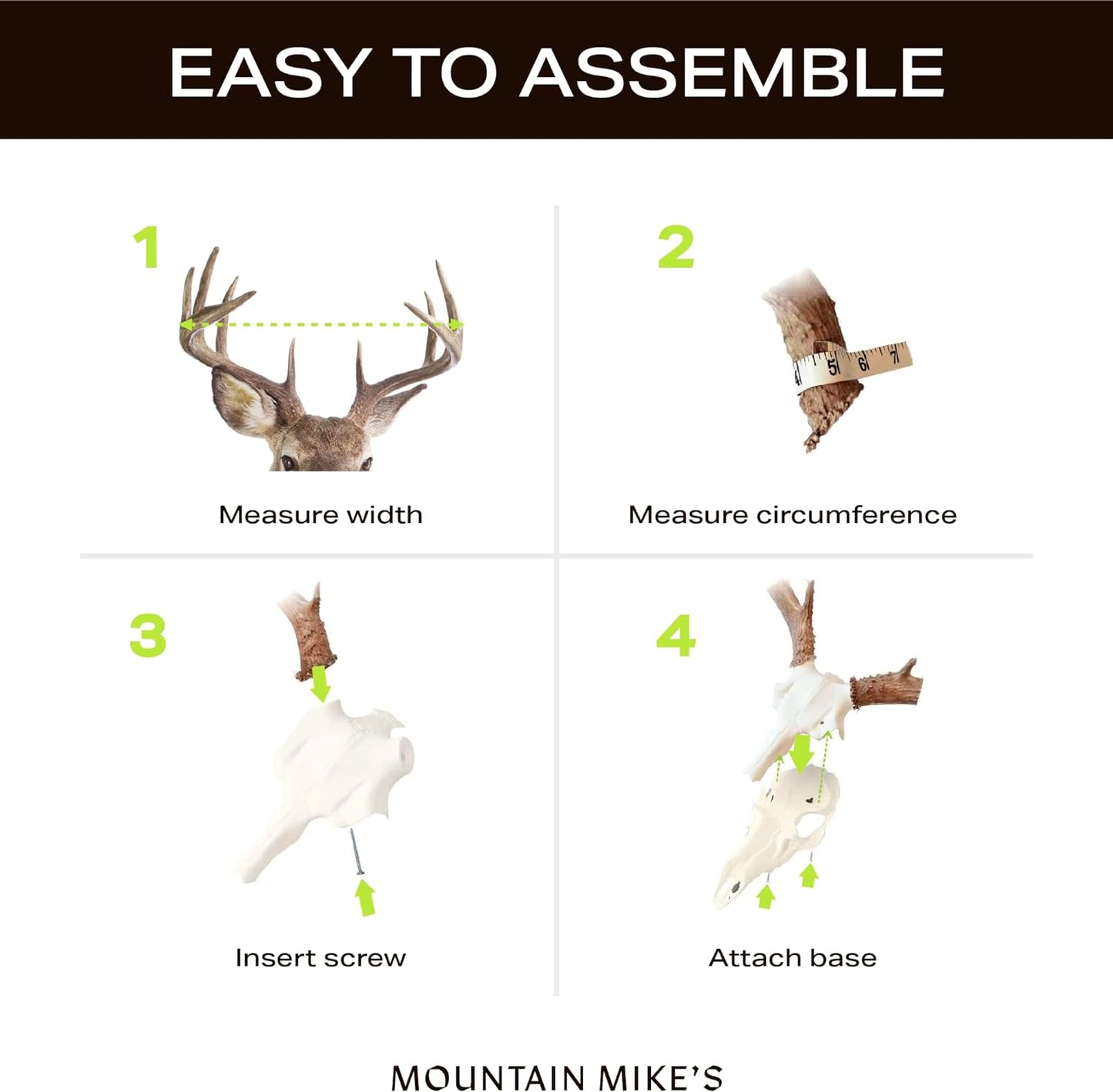 Mountain Mike’s Black Forest Universal Antler Mounting Kit - Plaque and 3D Skull Mount Kit - Compatible with Harvested and Shed Antlers - Rustic Home Decor - Great Outdoor Inspired (Natural Causes)