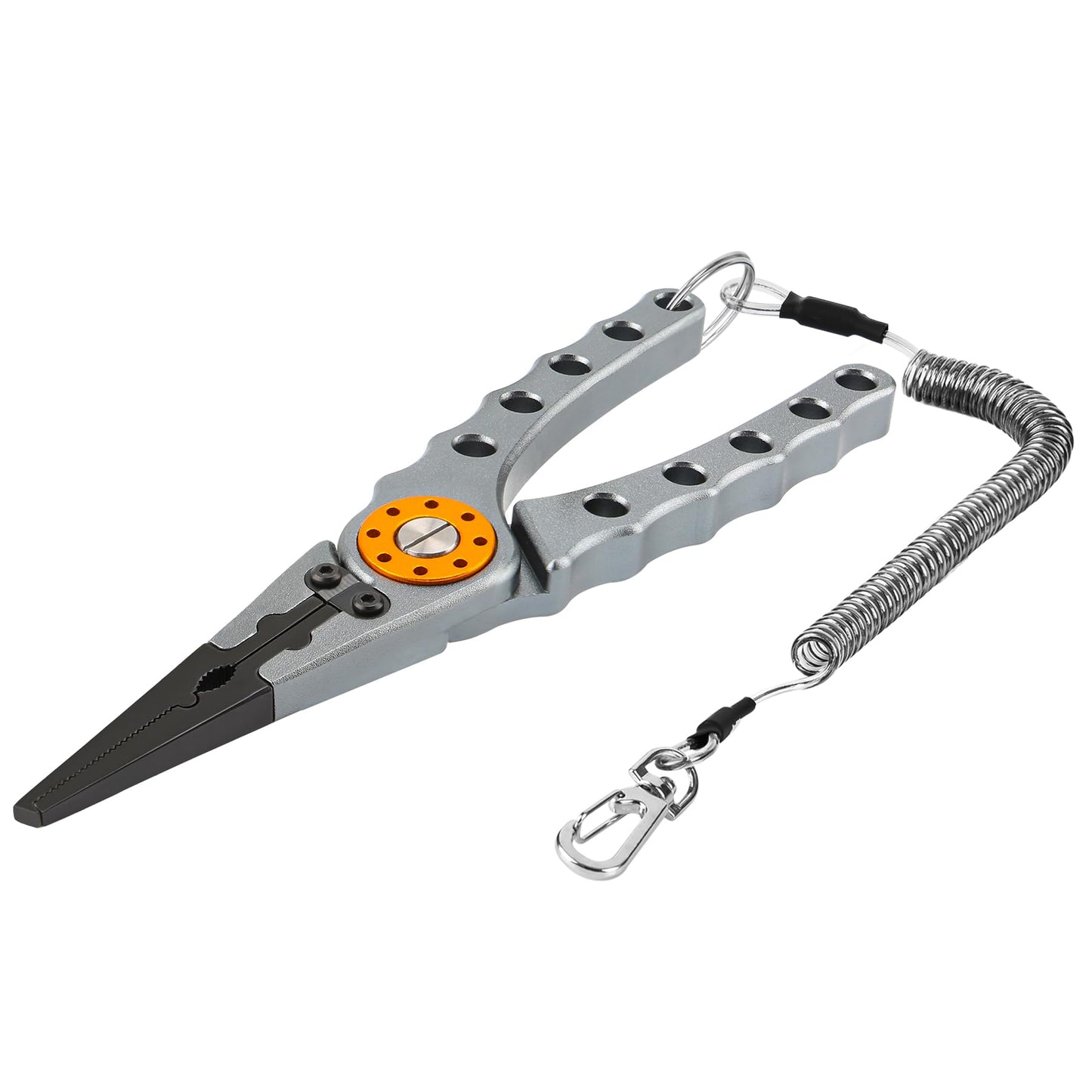 Booms Fishing X1 Aluminum Fishing Pliers Saltwater, Surf Fishing Tackle Kit, Fishing Multitool Hook Remover Braided Fishing Line Cutting and Split Ring with Coiled Lanyard and Sheath