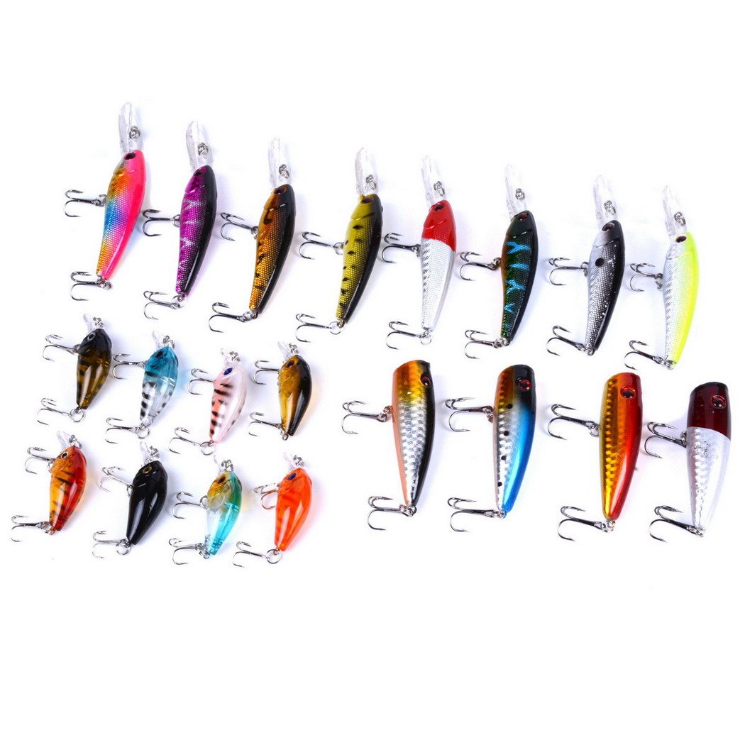 Fishing Lures Kit Mixed Including Minnow Popper Crank Baits with Hooks for Saltwater Freshwater Trout Bass Salmon Fishing