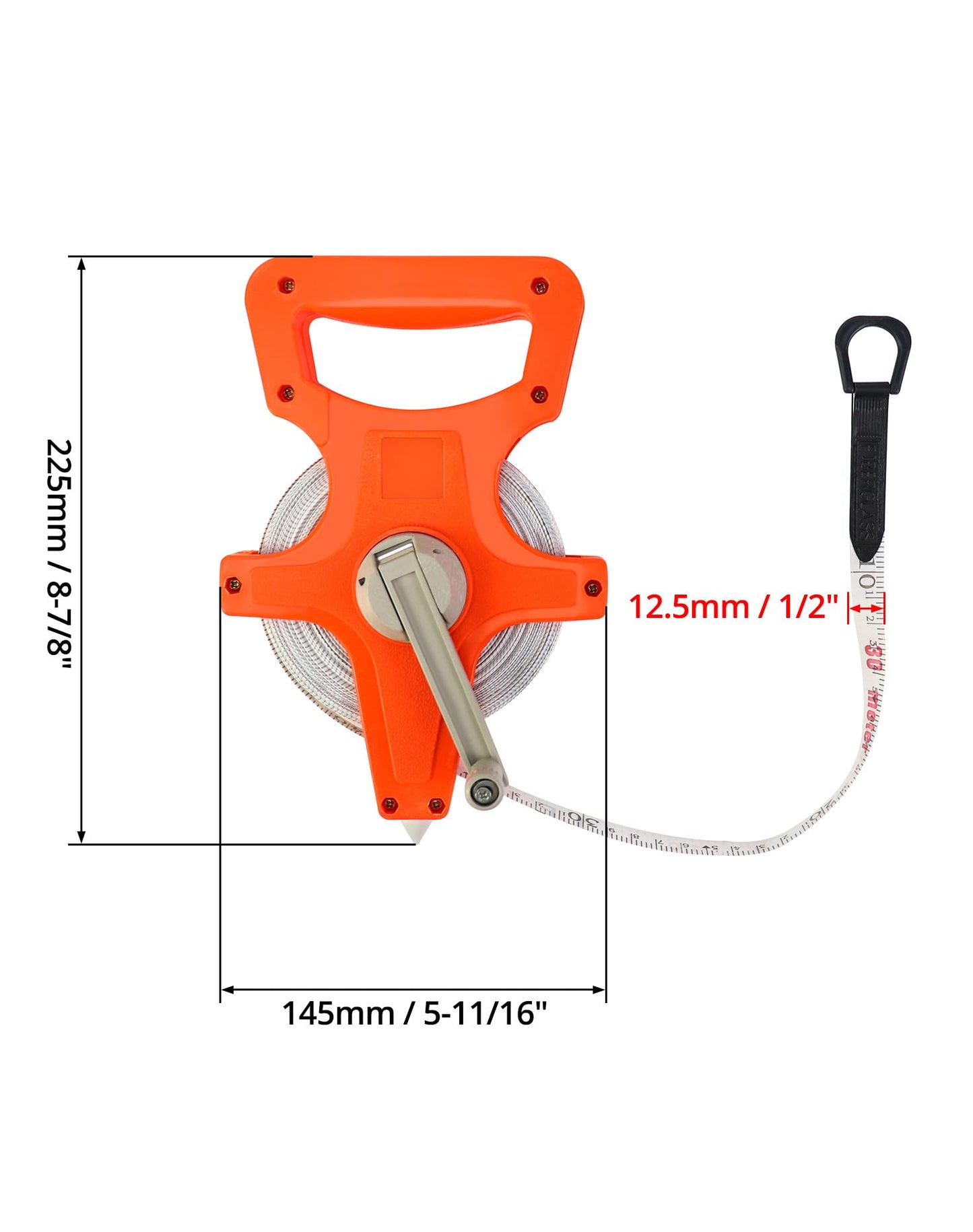 QWORK Tape Measure, 1/2" x 330' Open Reel Dual Sided Fiberglass Tape Measure for Engineer, Yard and Field, Measuring Tape
