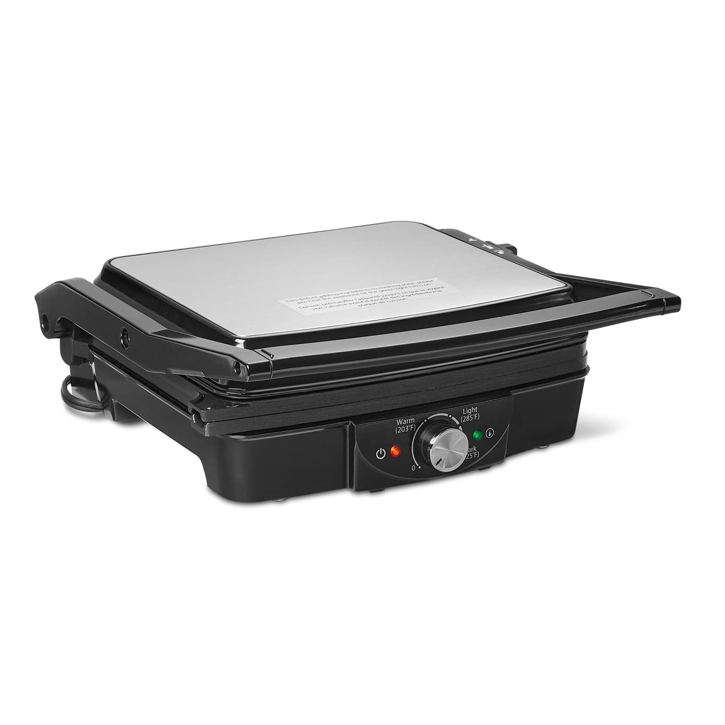 Amazon Basics Panini Press & Electric Indoor Grill with Temperature Control, Non-Stick Ceramic Plates, Black