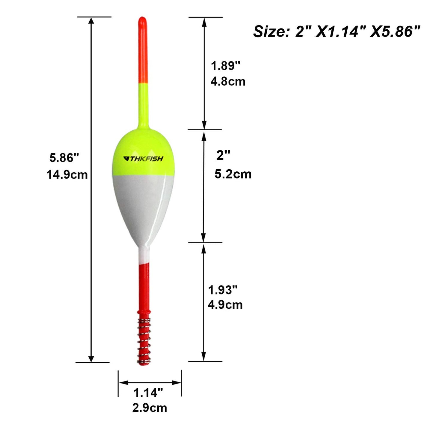 THKFISH Fishing Floats and Bobbers Balsa Wood Floats Spring Bobbers with Oval Slip Bobbers for Crappie Panfish Walleyes Fixed Bobber (1"X0.7"X6") (1.25"X0.75"X6") (2"X1.14"X5.86") 5pcs