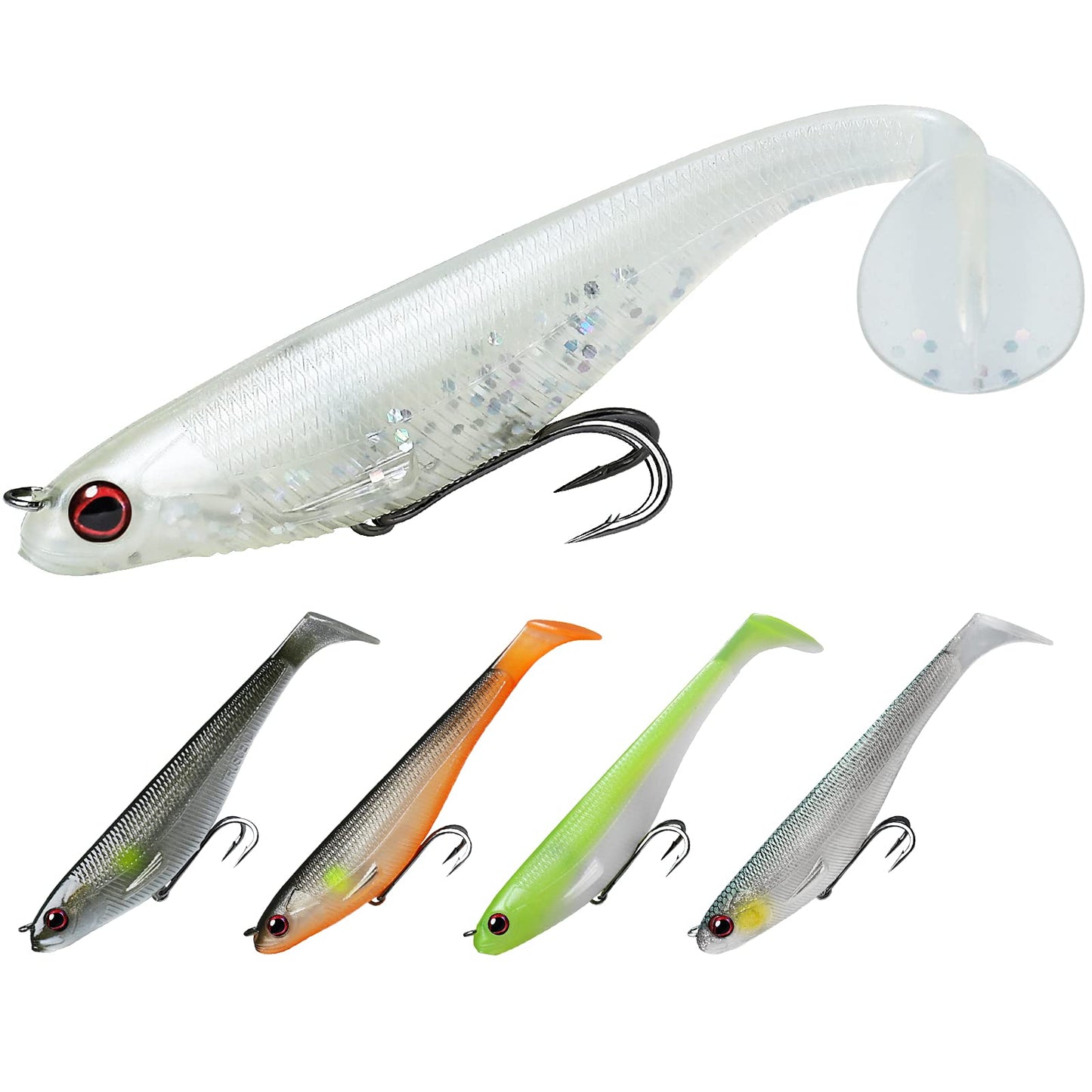 TRUSCEND Easy Catch Pre-Rigged Soft Lures, Vibrating Swim Action, Trembly Sinking Move, Amazing Soft Swimbait for Family Fishing, Well-Made Fishing Lures for Bass Trout Crappie Walleye Pike Redfish