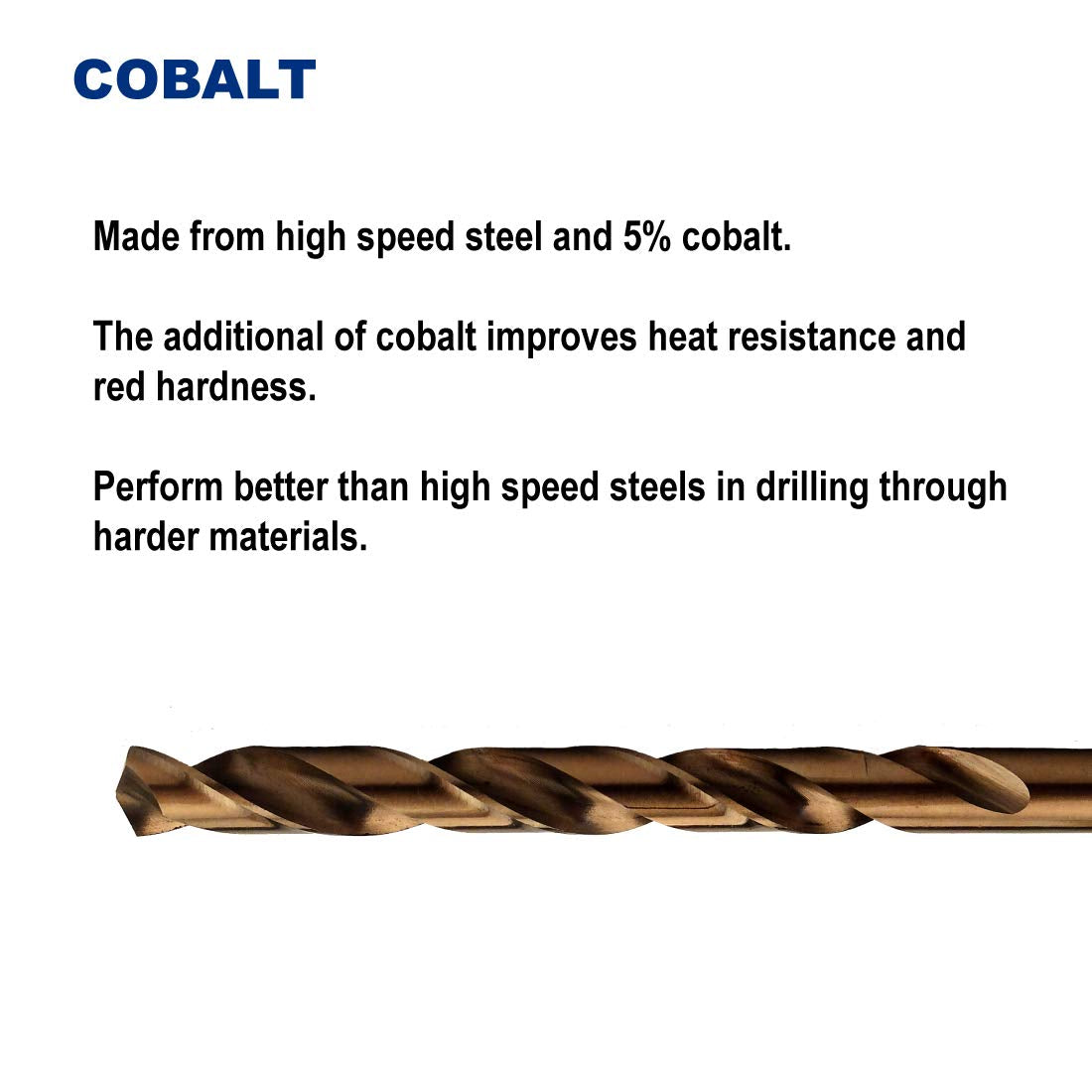 1/4-Inch Cobalt Steel M35 Jobber Length Twist Drill Bits for Hard Metal, Stainless Steel, Pack of 12