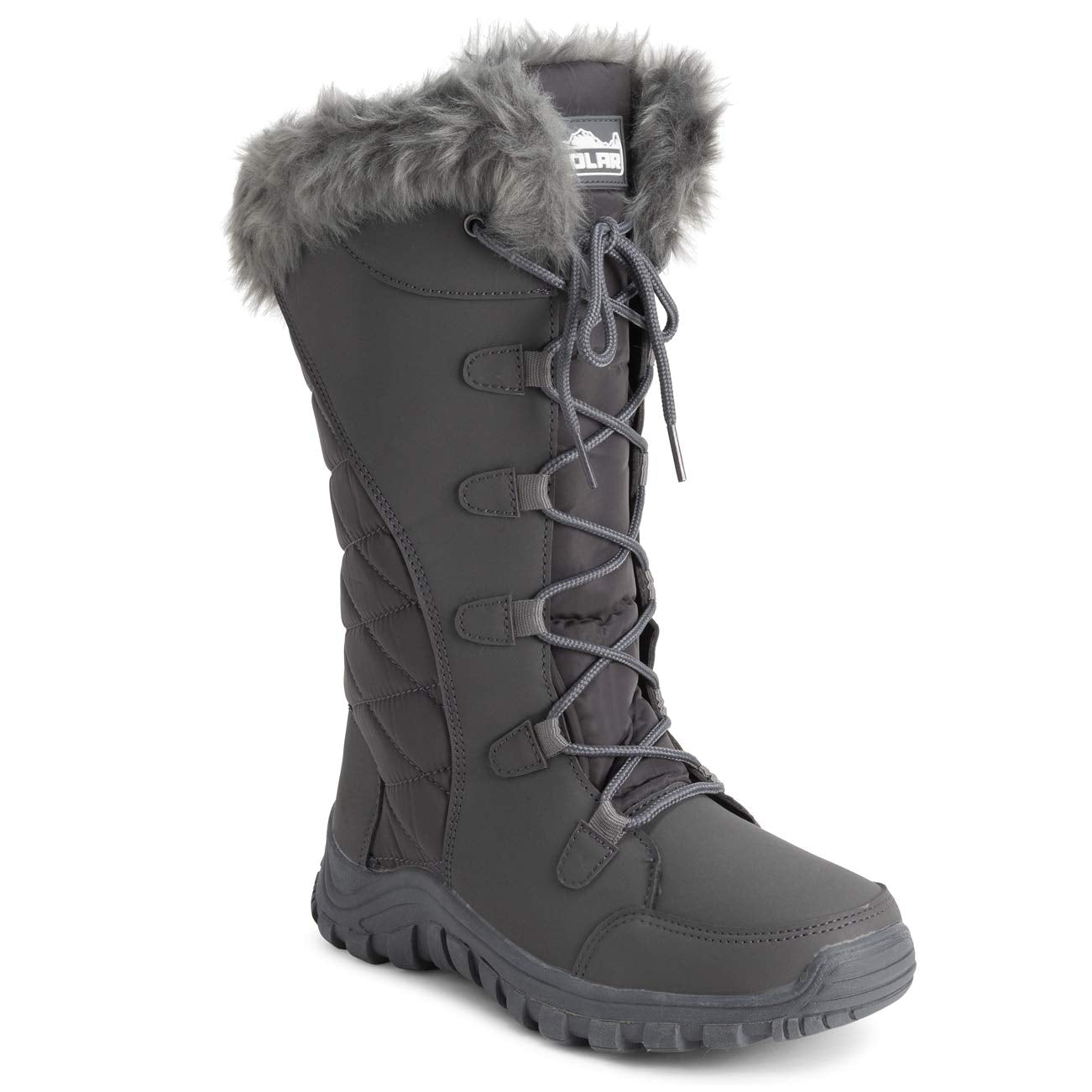 POLAR Womens Quilted Faux Fur Cuff Winter Duck Rubber Sole Durable Snow Rain Outdoor Boots
