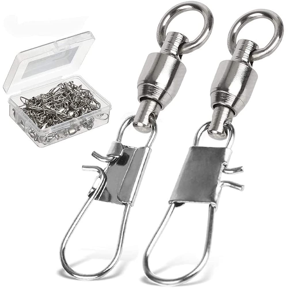 AMYSPORTS Fishing Swivels with Interlock Snap Ball Bearing Swivels Fishing Snap Swivels Saltwater Freshwater Fishing Tackle Leader Lure Jigs Line Fishing Connector
