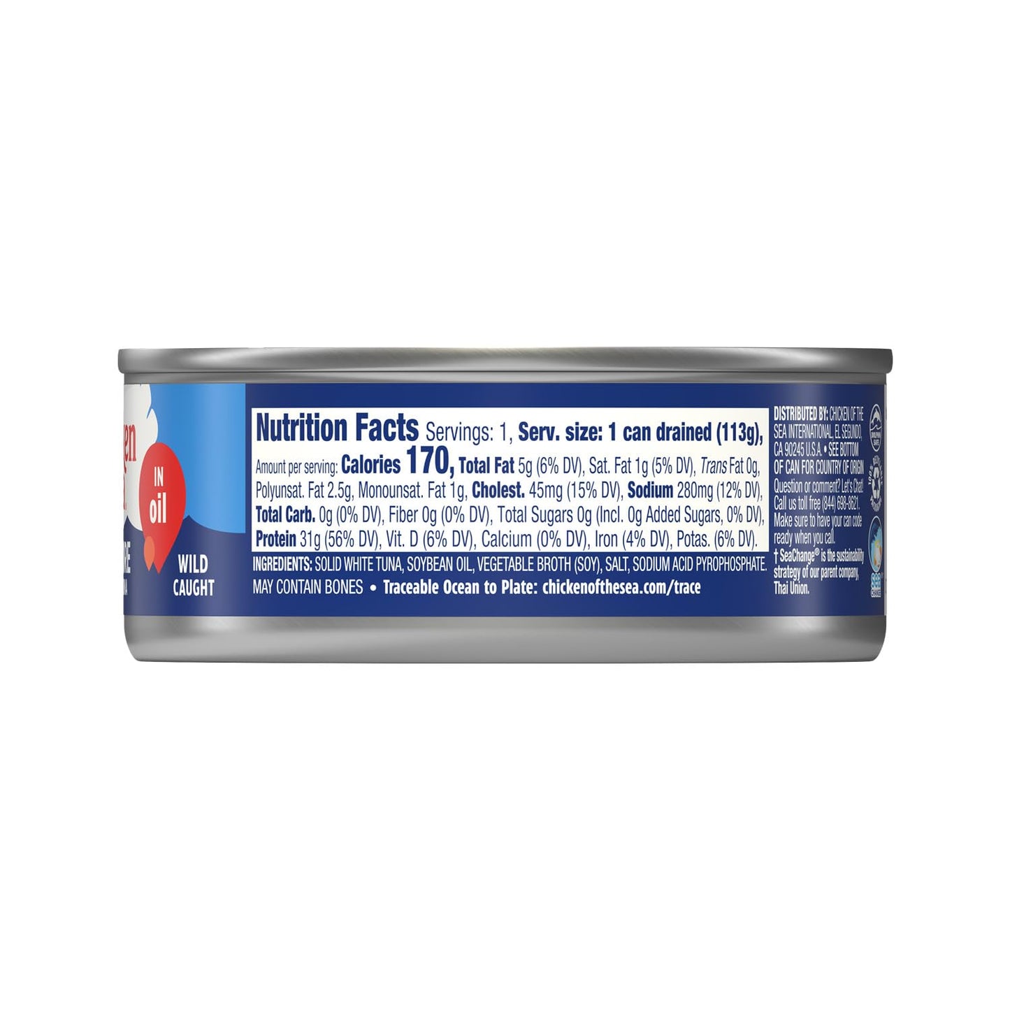 Chicken of the Sea Chunk White Albacore Tuna in Water, Wild Caught Canned Tuna, 12 oz. Can (Pack of 12)