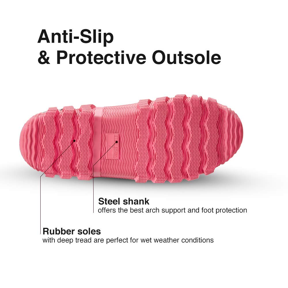 TIDEWE Rubber Boots for Women Multi-Season, Waterproof Rain Boots with Steel Shank, 6mm Neoprene Durable Rubber Outdoor Hunting Boots (Pink & Green)