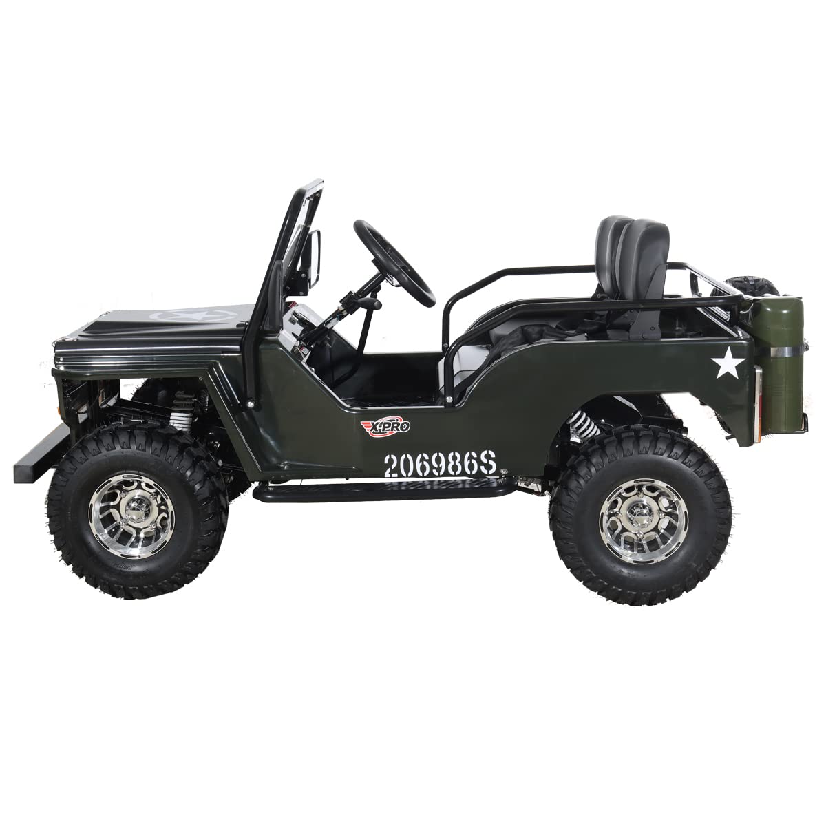 X-PRO Ranger 125 125cc Go Kart with 3-Speed Semi-Automatic Transmission w/Reverse, Big 18" Aluminium Rim Wheels!(Army Green)