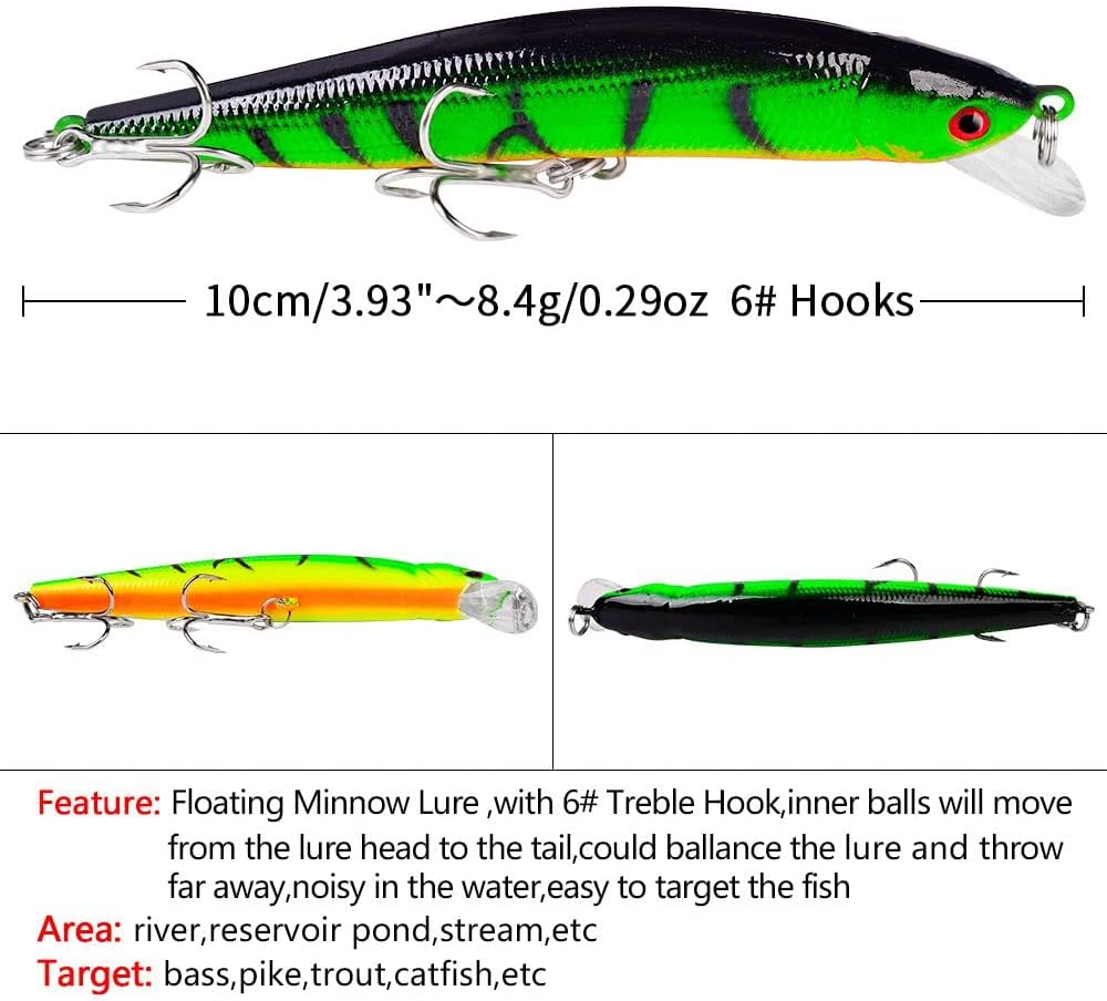 OriGlam 10pcs Fishing Lures - Life-Like Swimbait, Minnow Hard Lure Bass Trout Baits Kit, Topwater Hard Baits Crankbait Swimbait for Saltwater Freshwater