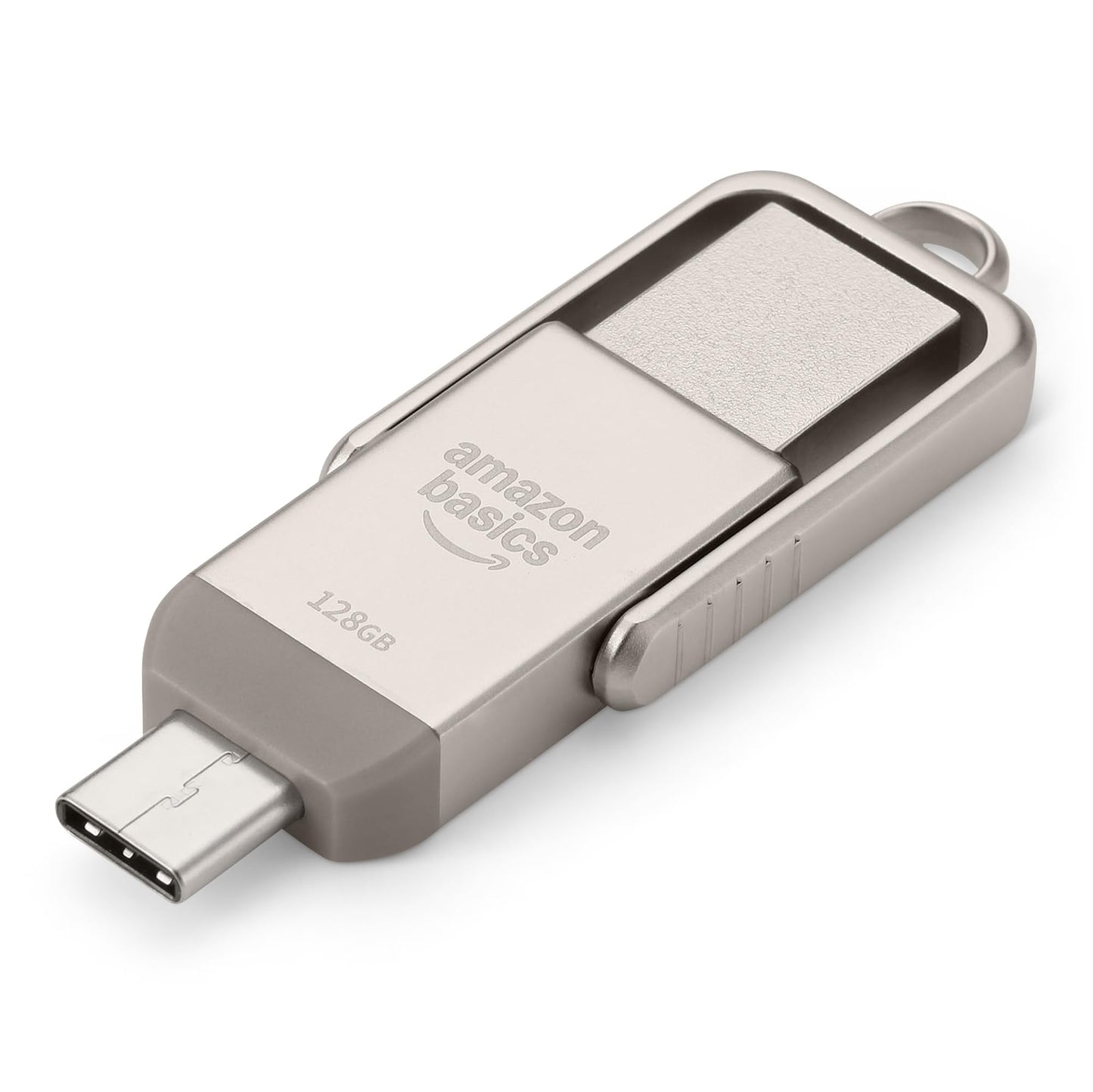 Amazon Basics 128GB USB Flash Drive, Thumb Drive Memory Stick with USB C and USB A Dual Ports, Champagne Silver