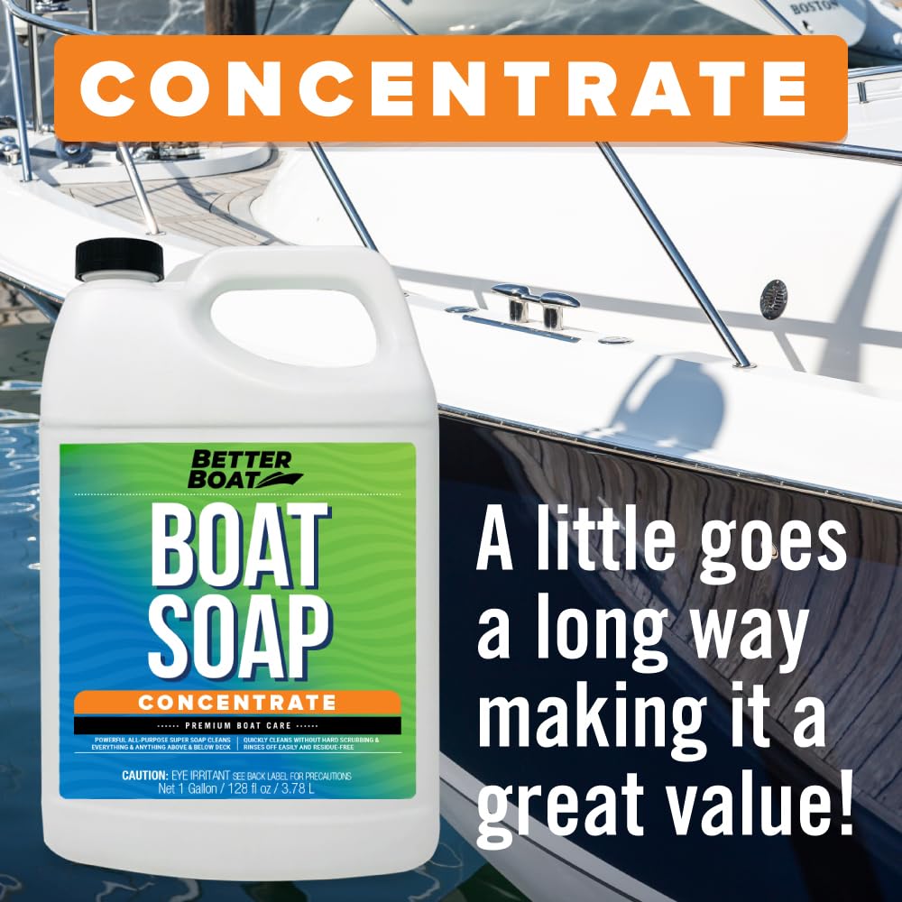 Premium Grade Boat Soap, Marine Concentrate Cleaner, 1 Gallon, Wash and Wax for Freshwater and Saltwater Use, Cleans Fiberglass Boat Hulls, RVs, Marine Cleaning Supplies