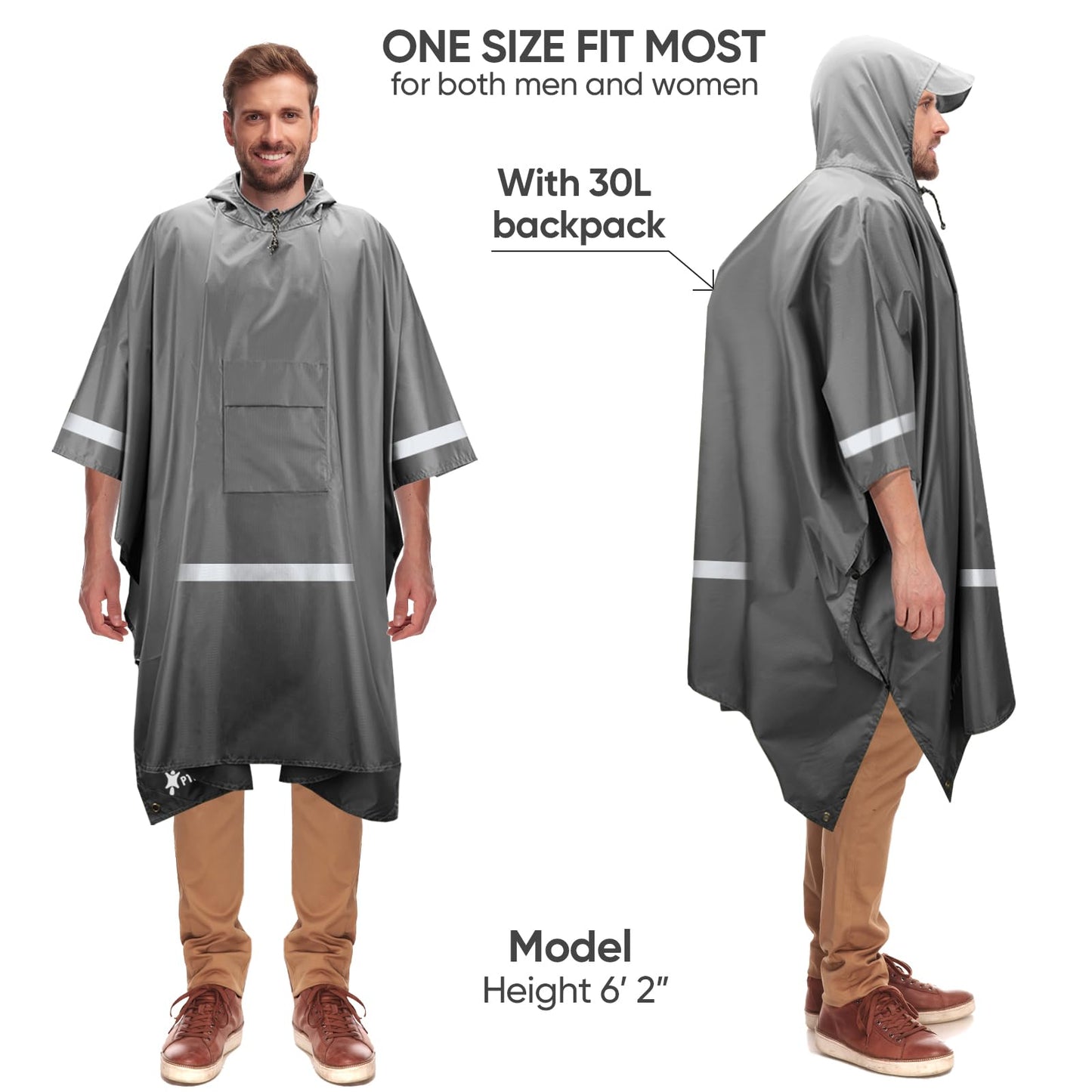 PTEROMY Hooded Rain Poncho for Adult with Pocket, Waterproof Lightweight Unisex Raincoat for Hiking Camping Emergency
