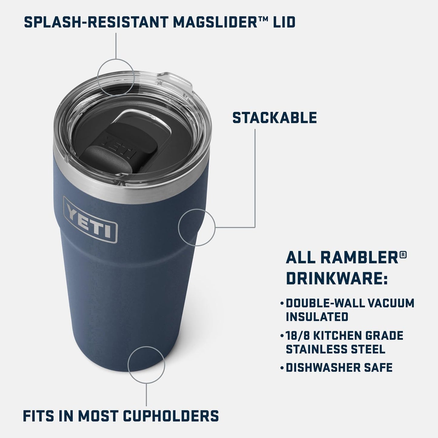 YETI Rambler 20 oz Stackable Tumbler, Stainless Steel, Vacuum Insulated with MagSlider Lid, Ridgeline