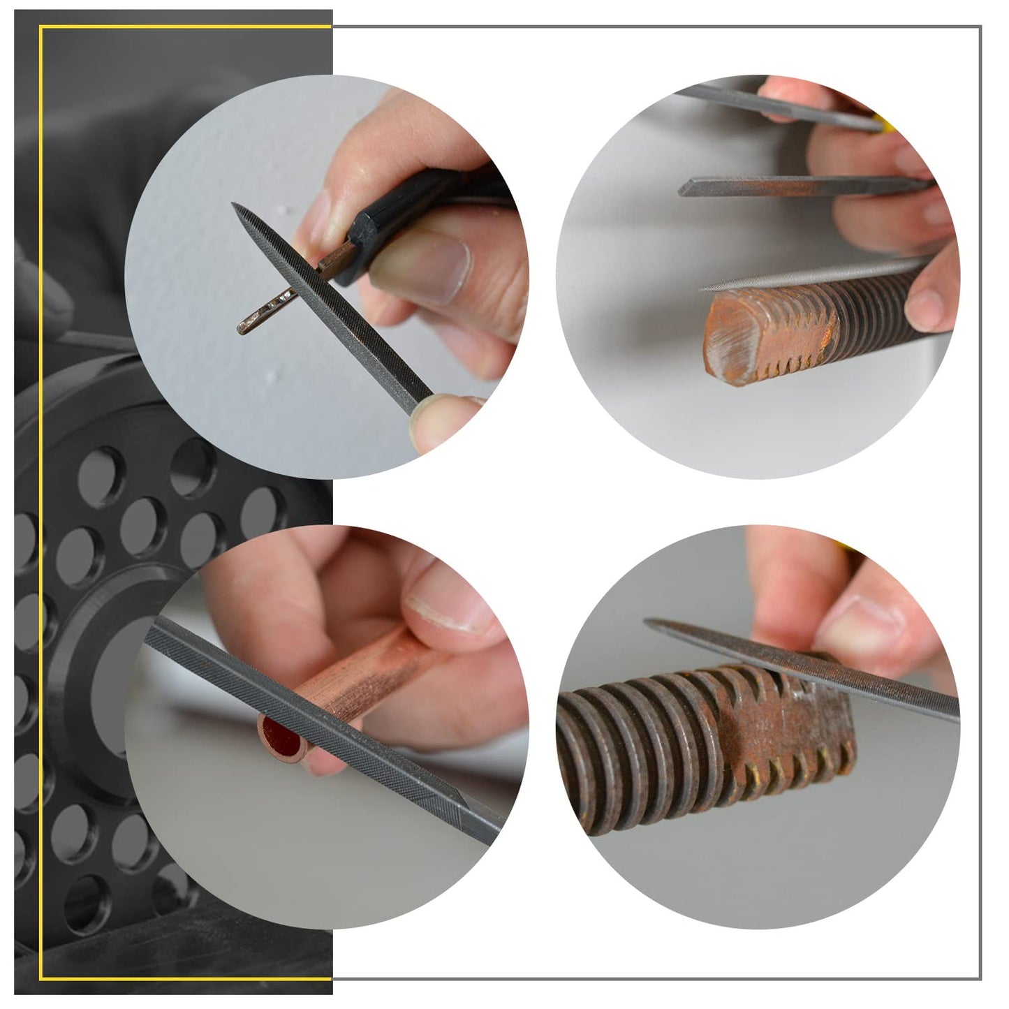 6-Piece Metal Needle File Set - Hardened Alloy Steel Includes Flat, Warding, Square, Triangular, Round, and Half-Round Files