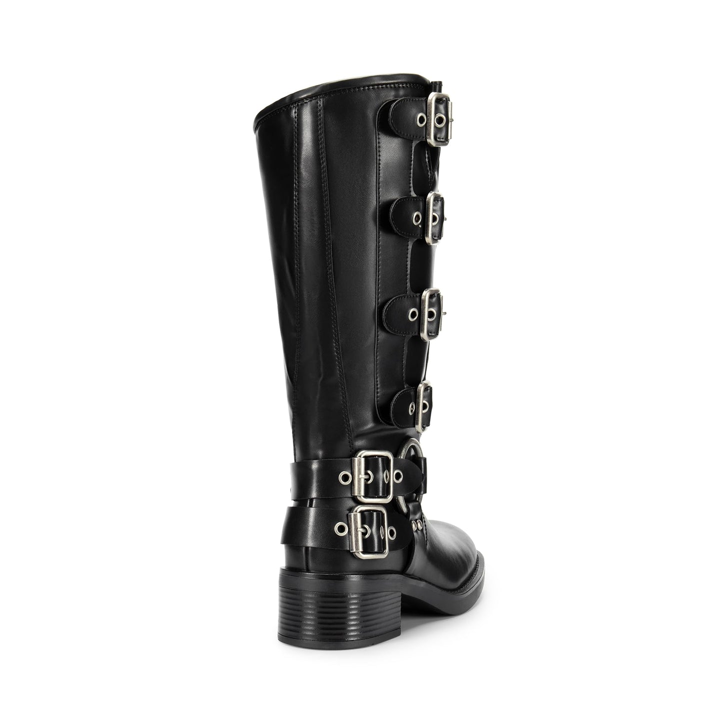DREAM PAIRS Women's Knee High Riding Boots Slip On Motorcycle Boots Square Toe Chunky Heel Fashion Buckles Biker Boots