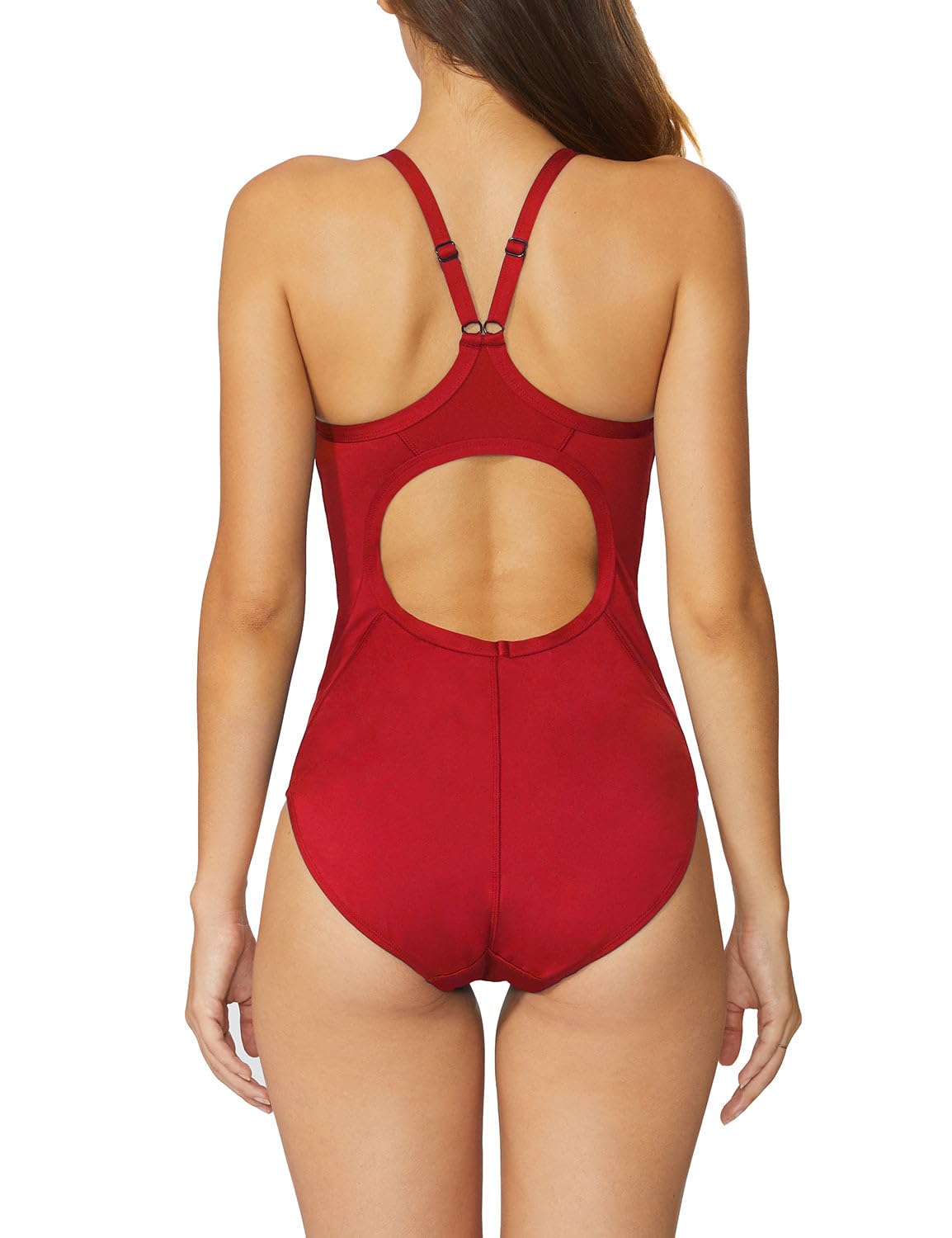 baleaf Women's Athletic Training Adjustable Strap One Piece Swimsuit Swimwear Bathing Suit Red 34/Small