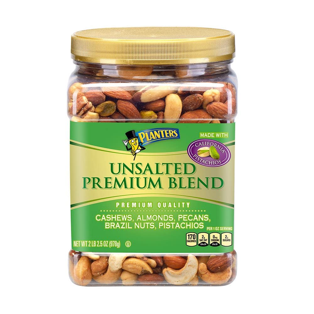 PLANTERS Deluxe Mixed Nuts, Cashews, Almonds, Pecans, Pistachios, Hazelnuts, Roasted with Sea Salt, Party Snacks, Plant-Based Protein Nut Mix, Snacks for Adults, After School Snack Mix, 27oz