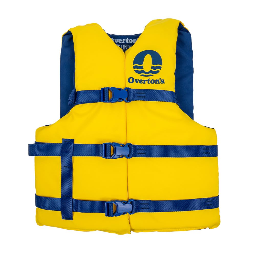 Overton's Universal Adult Life Jacket - Pack of 4, Nylon Shell with Closed-Cell Foam, Open Sides and Sturdy Belts, USCG Approved Type III, Fits Chest Sizes 30" to 52", Includes Zippered Storage Bag