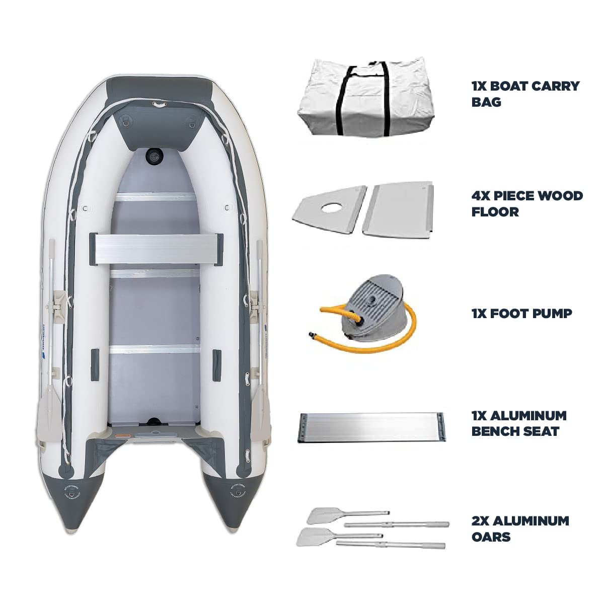 10ft 6in Newport Model Inflatable Dinghy Boat Transom Sport Tender - 5 Person - 15HP USCG Rated, White/Gray