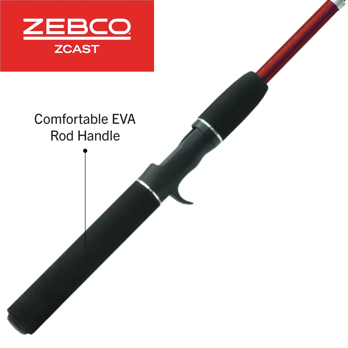Zebco Z-Cast Casting Fishing Rod, Extendable 17-Inches to 5-Foot 6-Inch Telescopic Durable Z-Glass Fishing Pole, Comfortable EVA Rod Handle, Shock-Ring Guides, Medium Power, Red