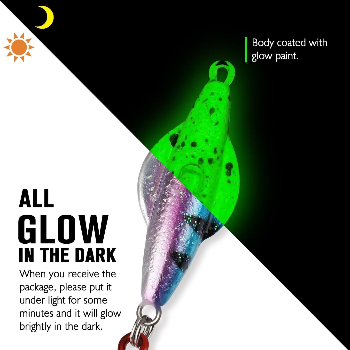 Dovesun Ice Fishing Jigs Ice Fishing Lures Kit Rattling Glow Ice Fishing Spoons for Bass Crappie Panfish Mens Fishing Gifts 15PCS/4PCS/3PCS
