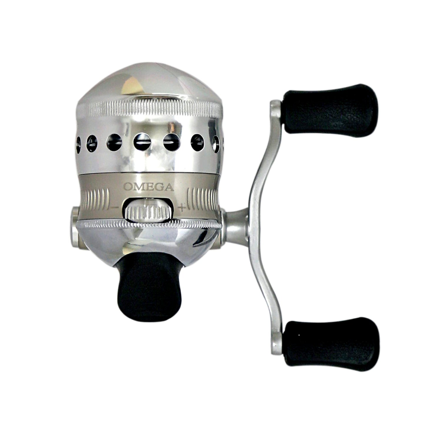 Zebco Omega Spincast Fishing Reel, Size 30 Reel, Changeable Right or Left-Hand Retrieve, Pre-Spooled with 10-Pound Zebco Fishing Line, Aluminum and Double Anodized Front Cover, Silver