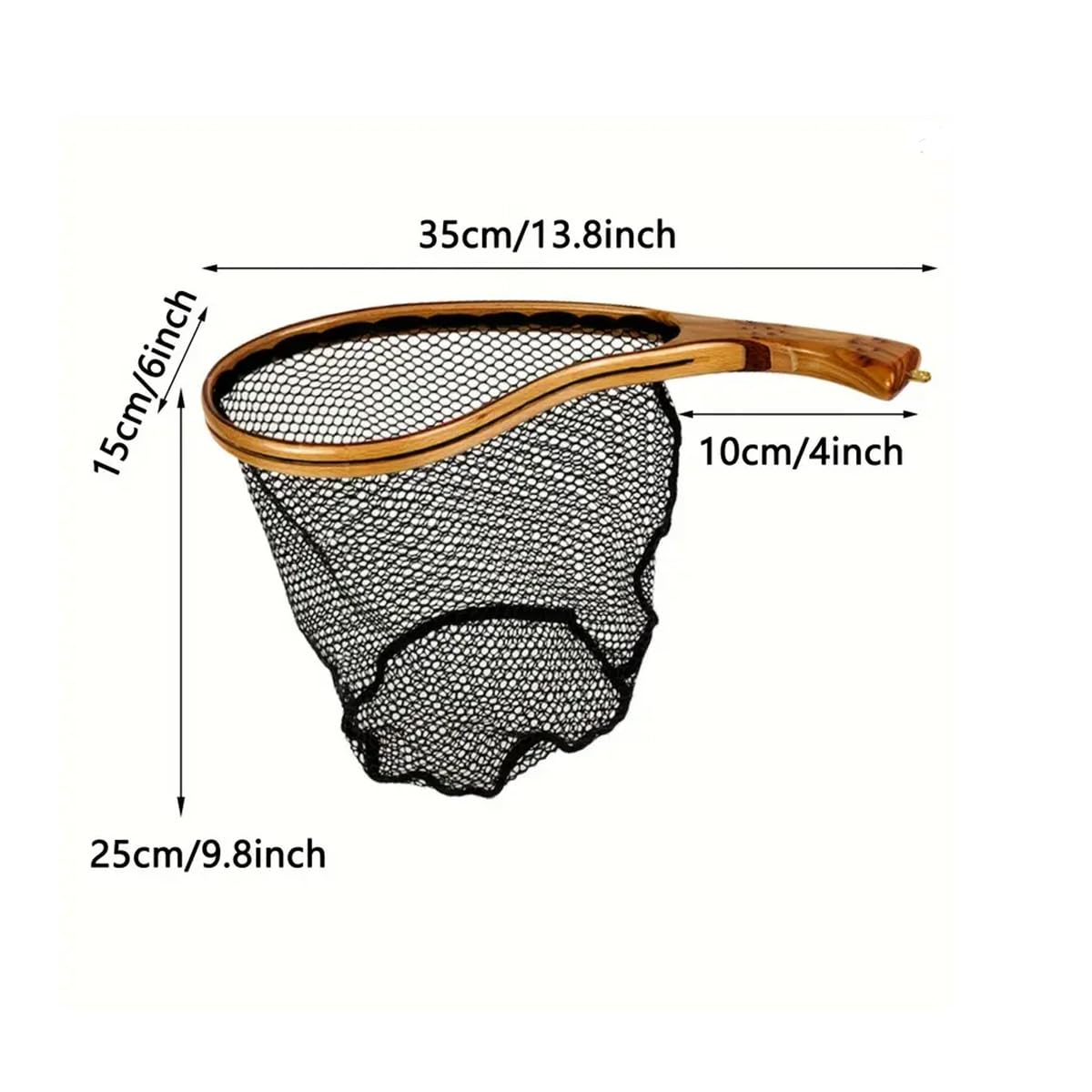 Aventik Wooden Fly Fishing Landing Net with Rubber Ghost Mesh and Magnetic Release - Catch & Release Friendly