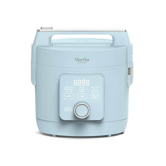 Martha Stewart Rice Cooker, 4 Cup (Uncooked) / 8 Cup (Cooked), Ceramic Non-Stick Removable Pot, Keep Warm, Measure Markings, Steam Basket, Brown & Sushi Rice, Quick Cook, Quinoa, Grains, Oats, Caviar Gray