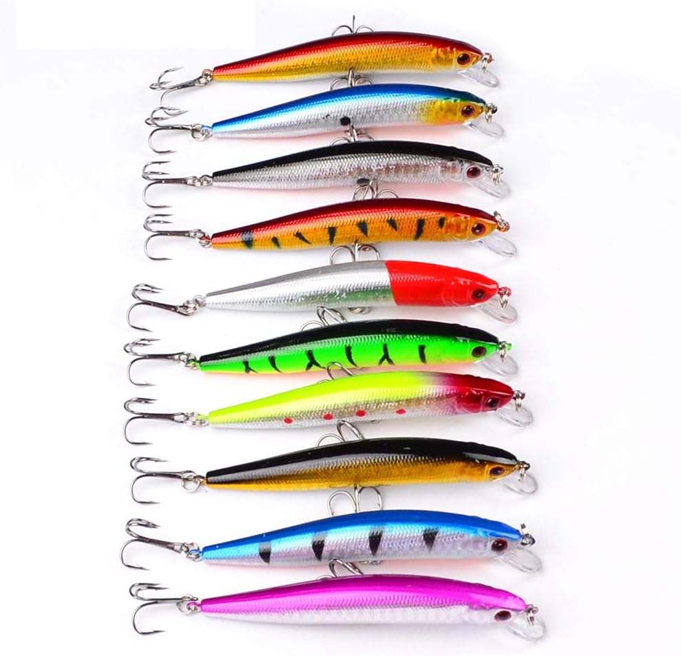 OriGlam 10pcs Fishing Lures - Life-Like Swimbait, Minnow Hard Lure Bass Trout Baits Kit, Topwater Hard Baits Crankbait Swimbait for Saltwater Freshwater