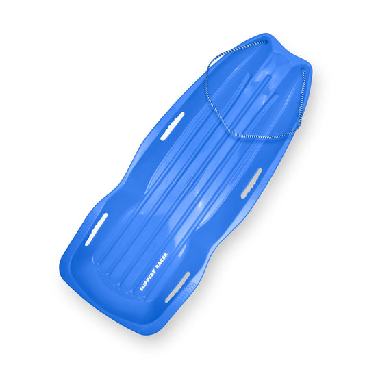 Slippery Racer Downhill Xtreme Flexible Adults and Kids Plastic Toboggan Snow Sled for Up to 2 Riders with Pull Rope and Handles, Blue