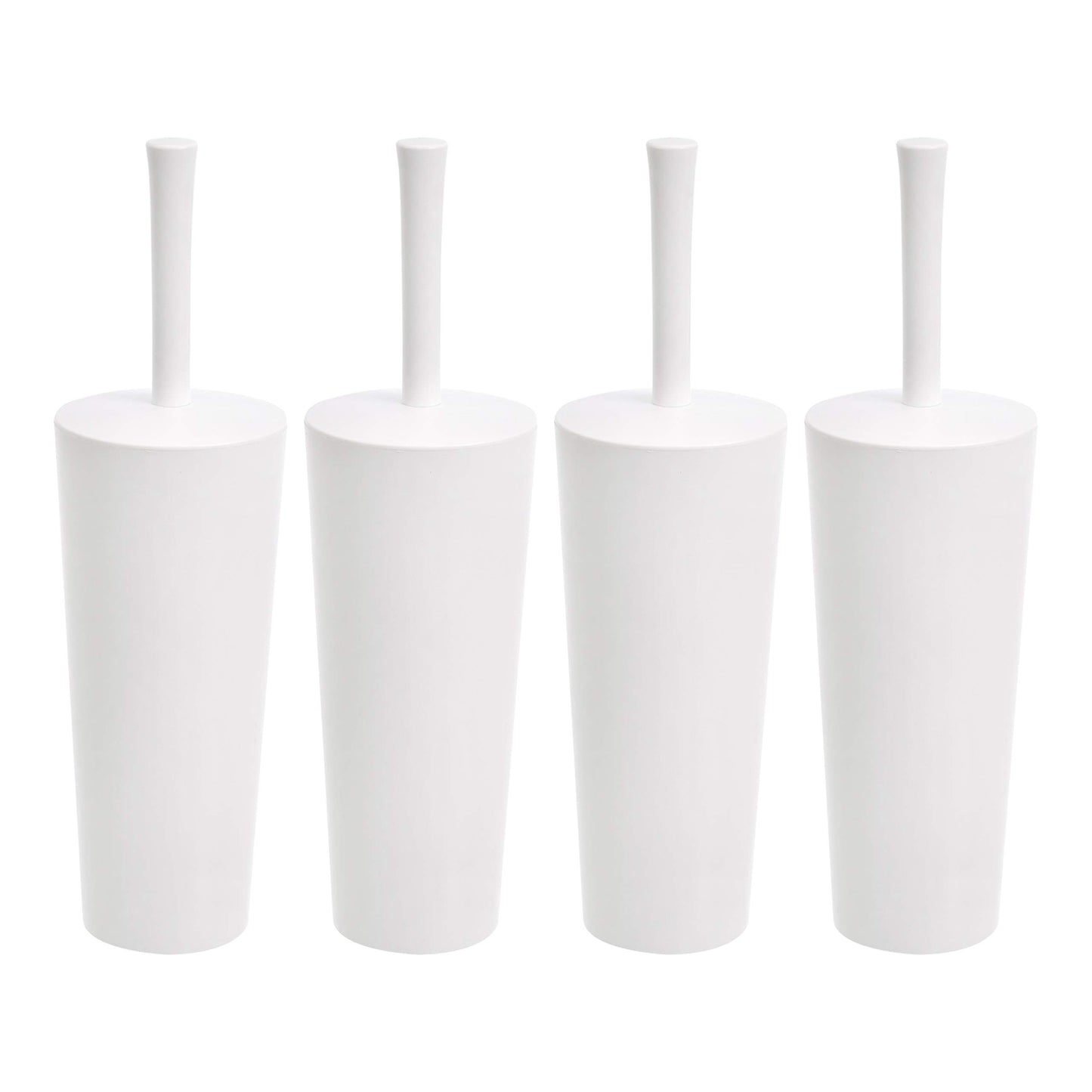 Amazon Basics Toilet Brush and Holder Set, Heavy-Duty Bristle Scrub Brushes with Non-Slip Handle, White, 4-Pack